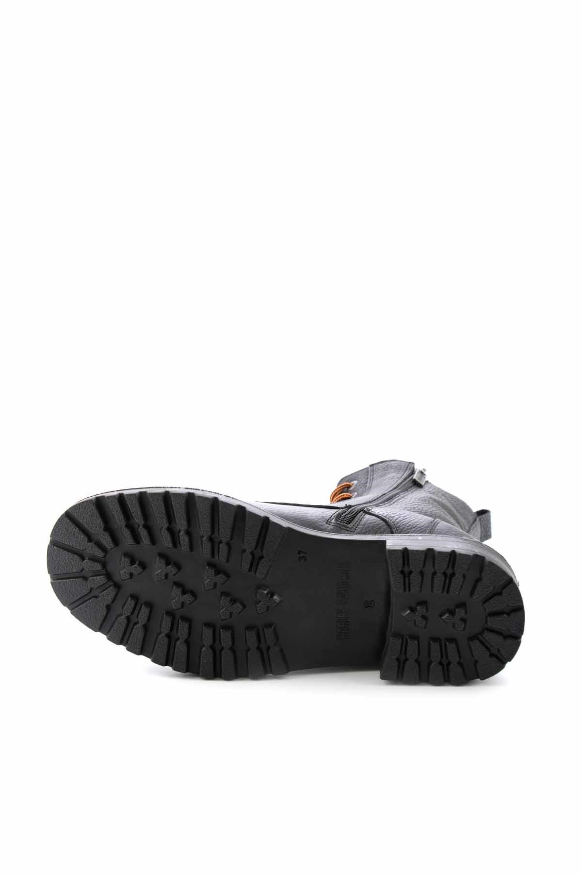 Black Hakiki Deri Kadın Bot & Bootie HD0777002303