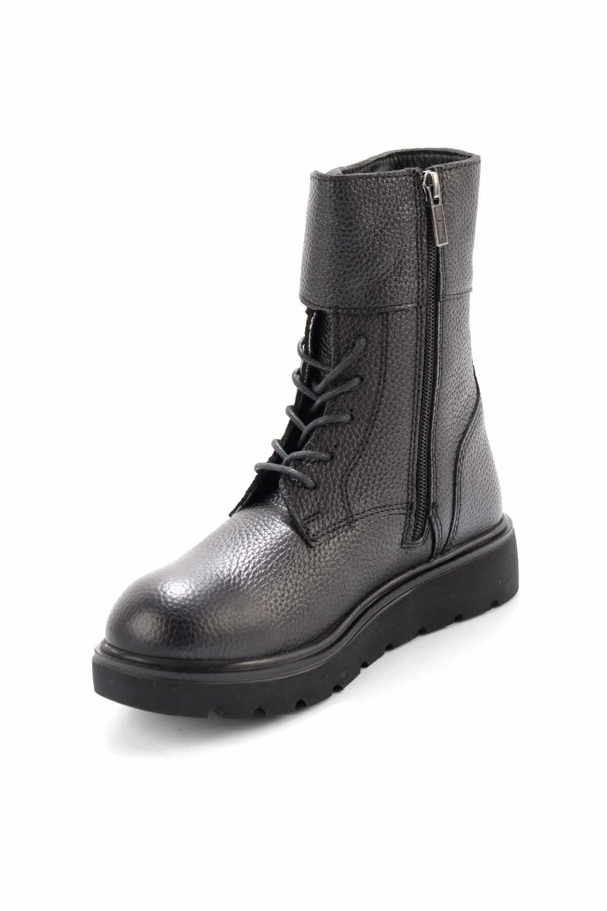 Black Hakiki Deri Kadın Bot & Bootie HD0777063603