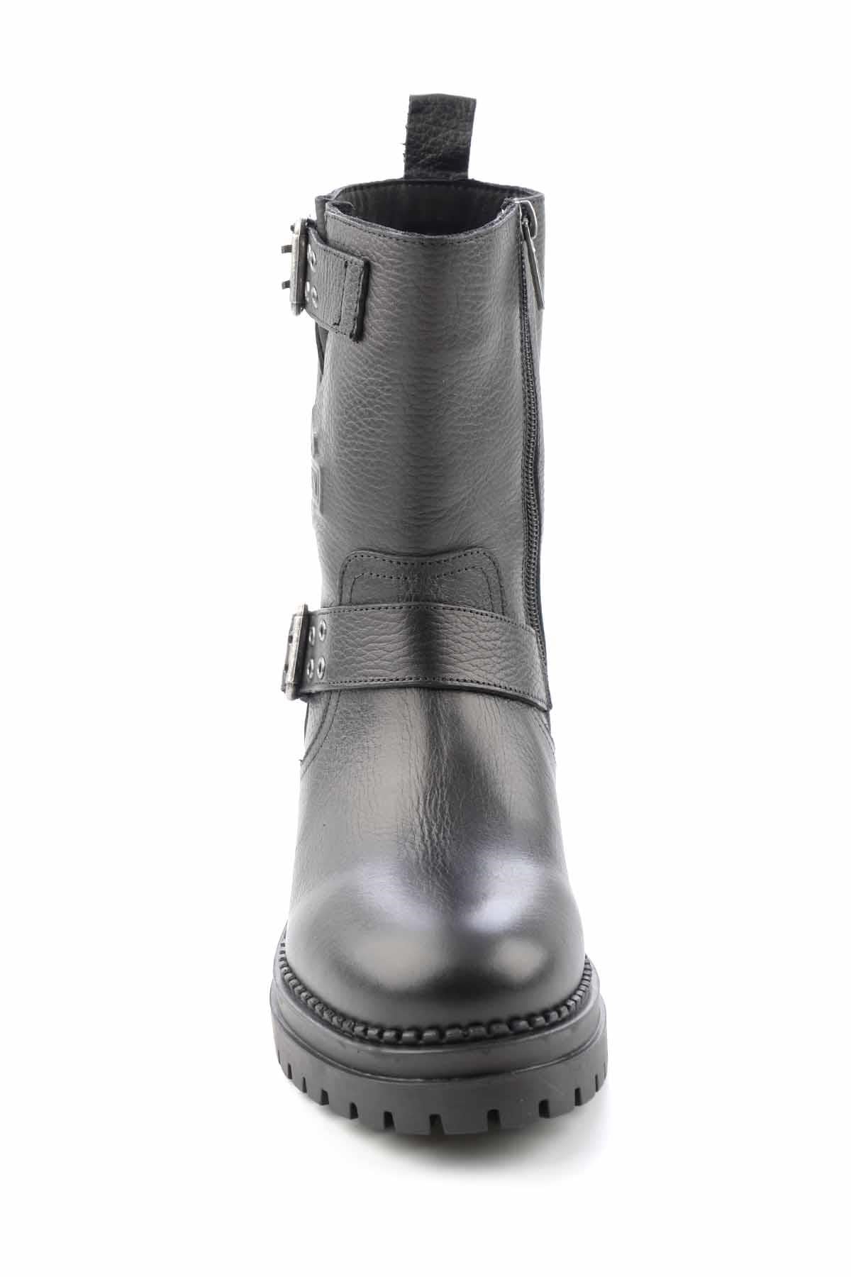 Black Hakiki Deri Kadın Bot & Bootie HD0777002203