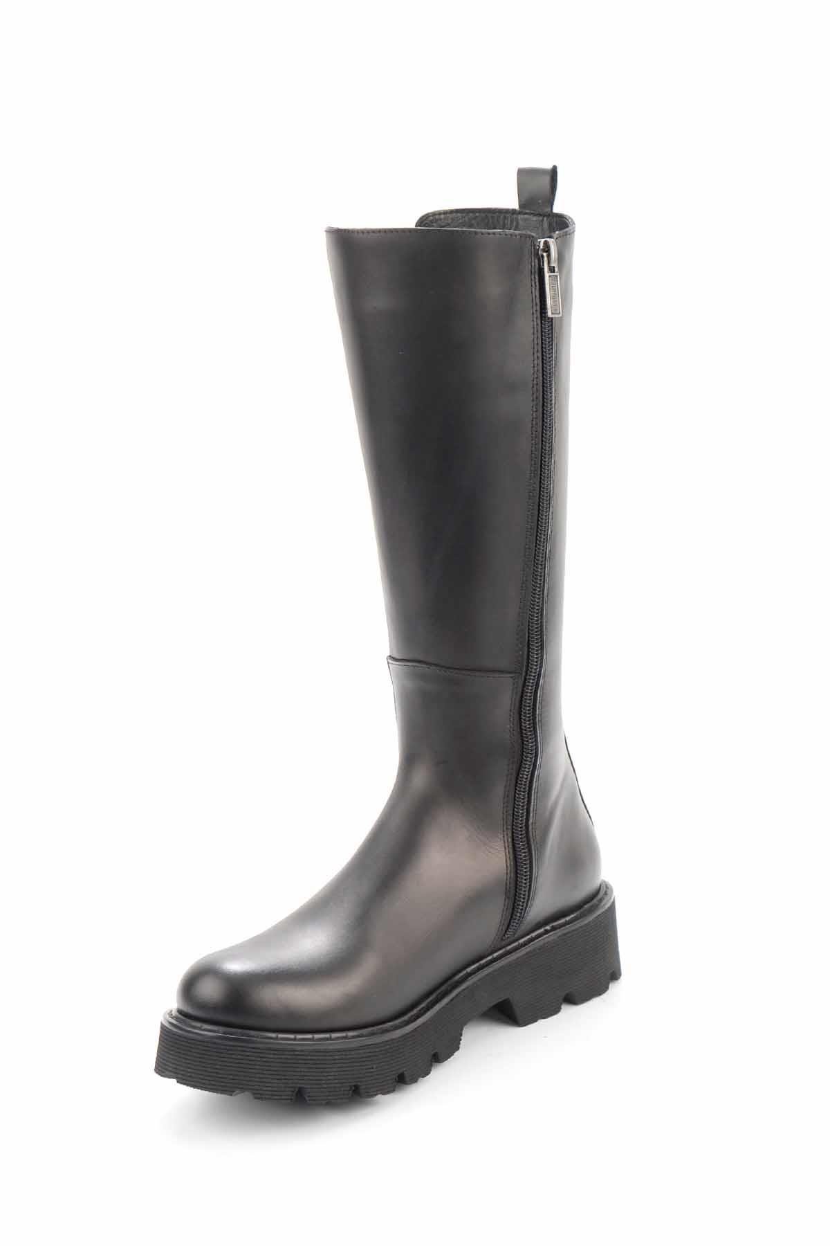 Black Hakiki Deri Kadın Bot & Bootie HD0777056903