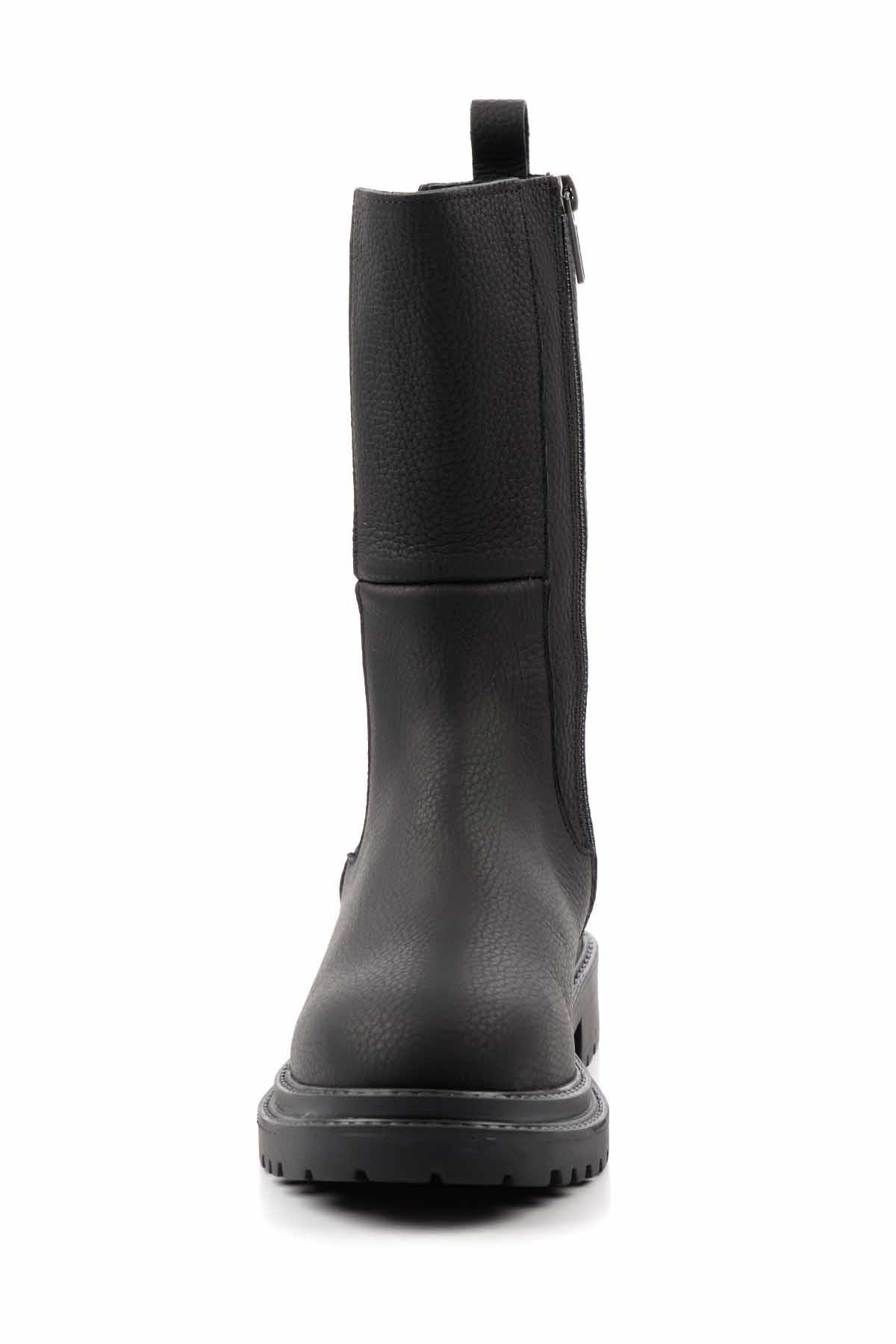 Black Hakiki Deri Kadın Bot & Bootie HD0777003803
