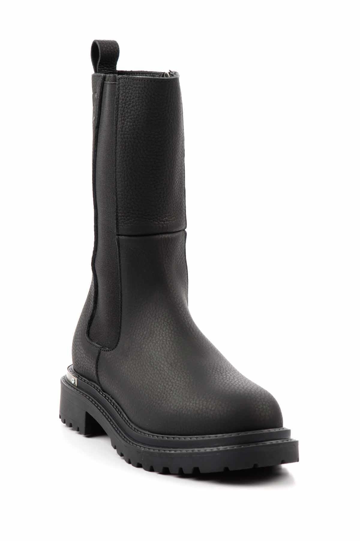 Black Hakiki Deri Kadın Bot & Bootie HD0777003803