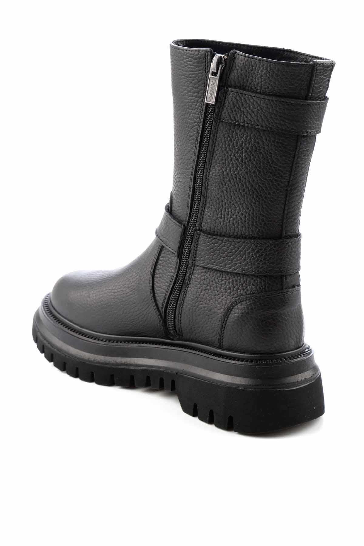 Black Hakiki Deri Kadın Bot & Bootie HD0777056603