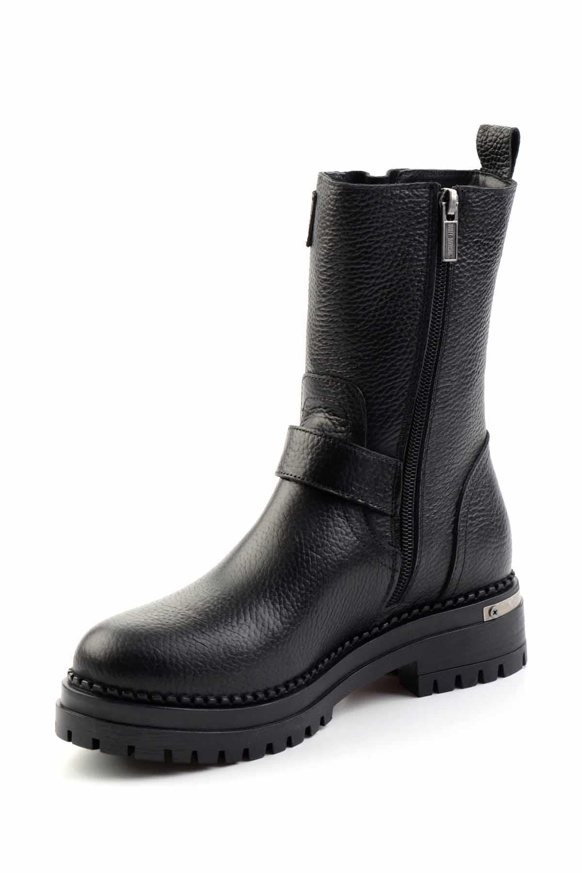 Black Hakiki Deri Kadın Bot & Bootie HD0777002203