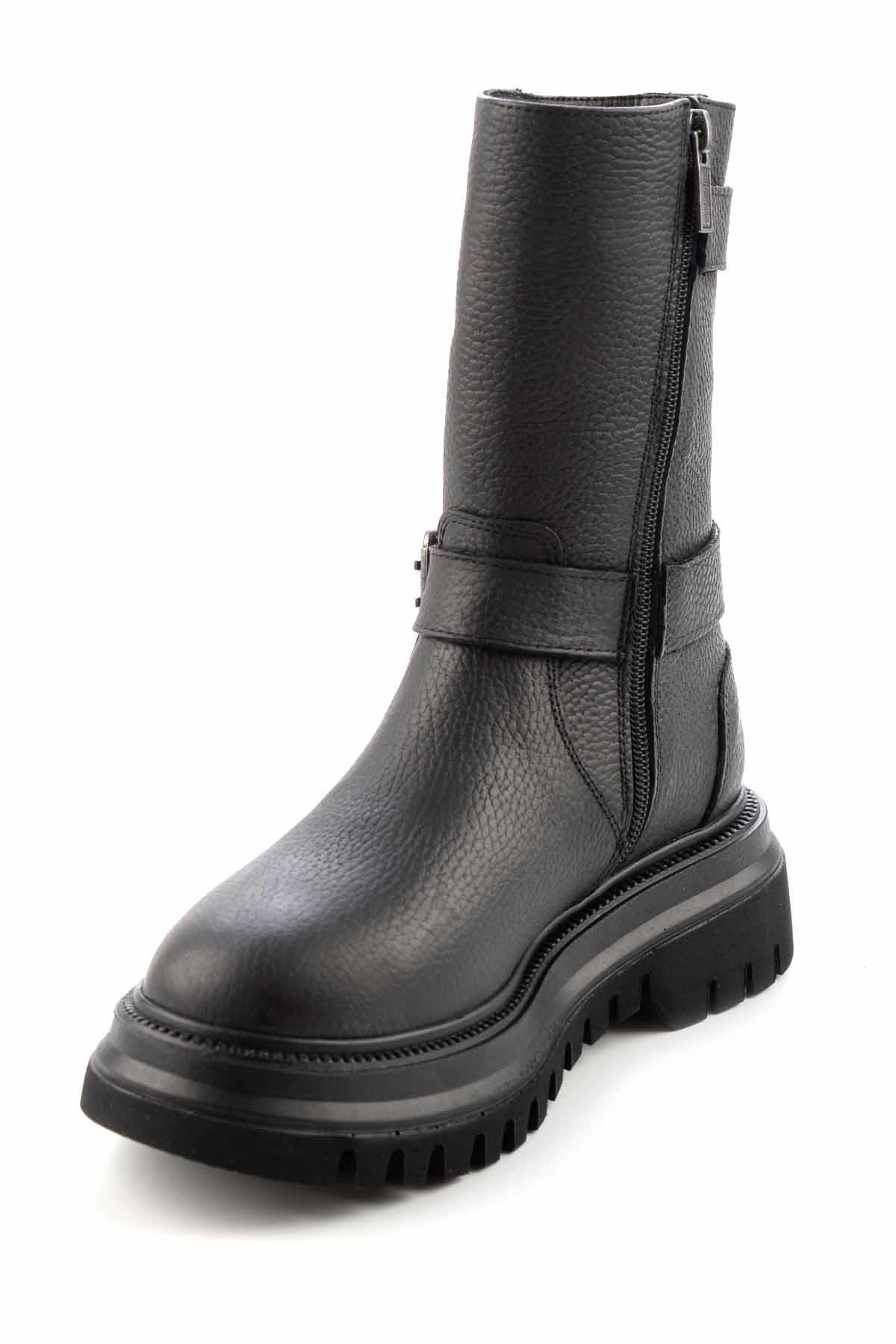 Black Hakiki Deri Kadın Bot & Bootie HD0777056603