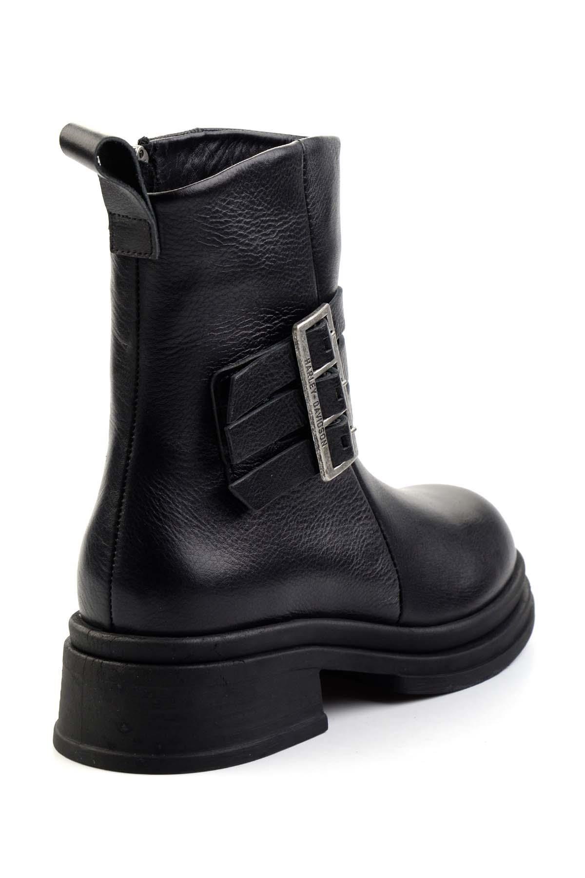 Black Hakiki Deri Kadın Bot & Bootie HD0777004503