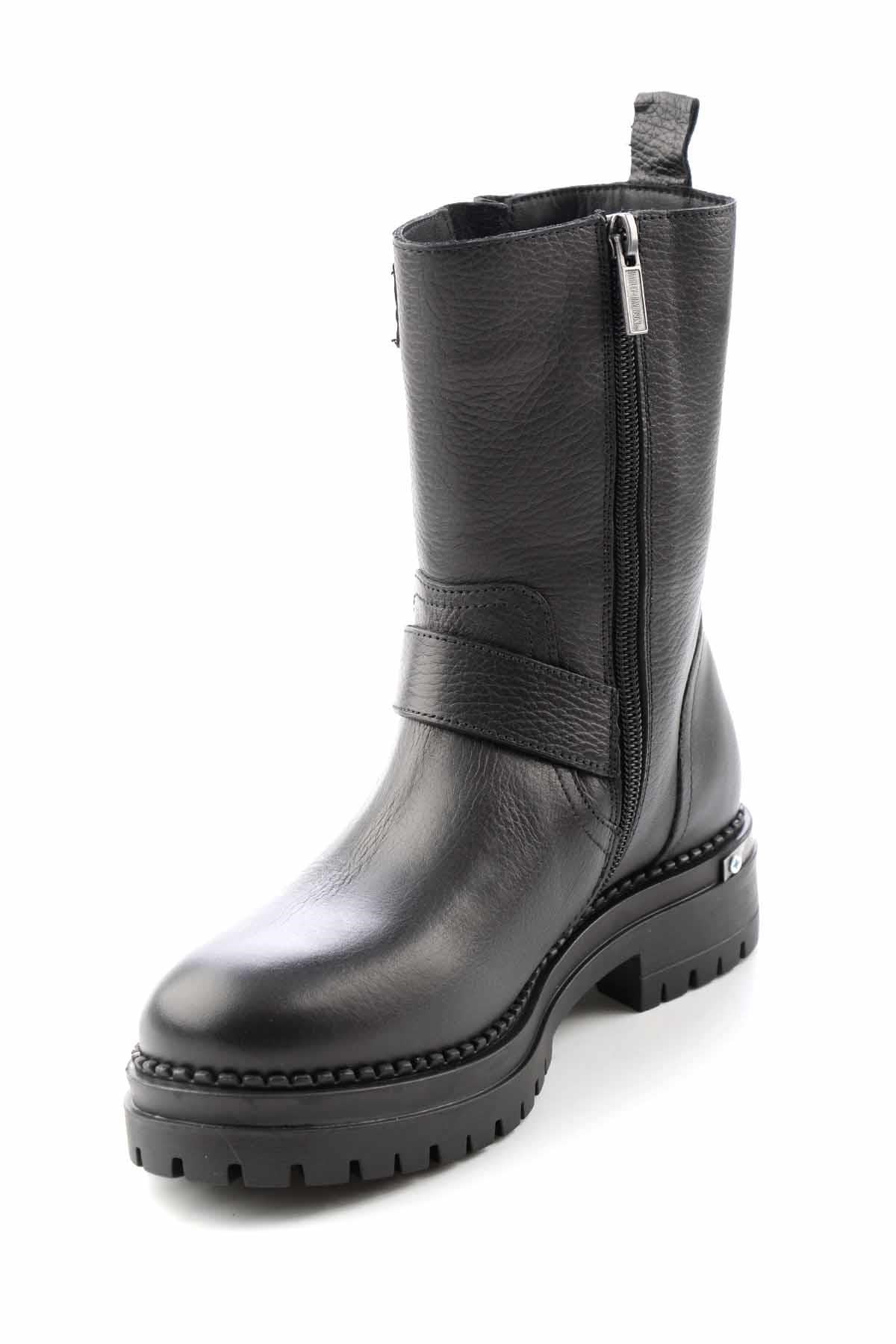 Black Hakiki Deri Kadın Bot & Bootie HD0777002203