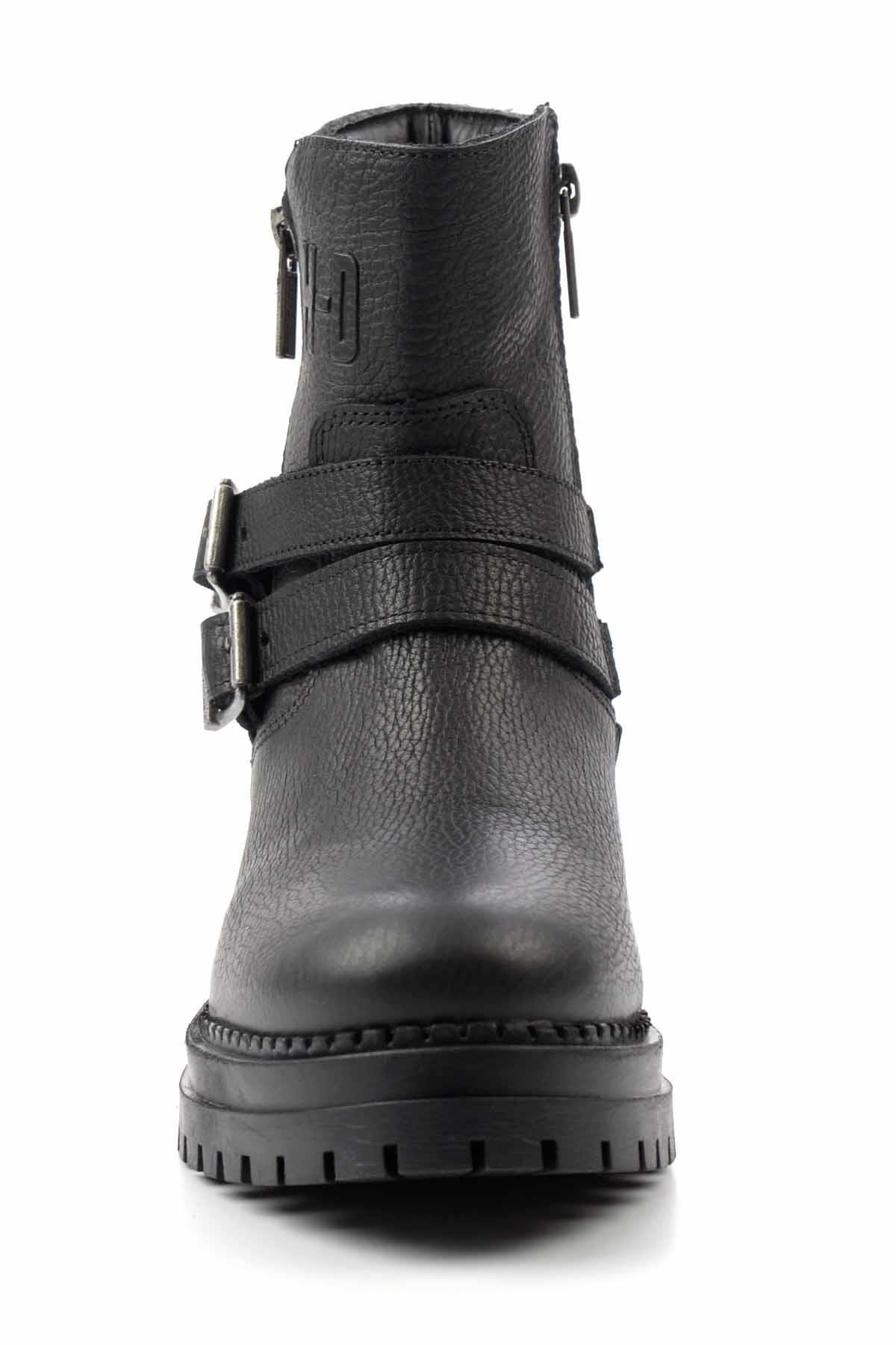 Black Hakiki Deri Kadın Bot & Bootie HD0777055603