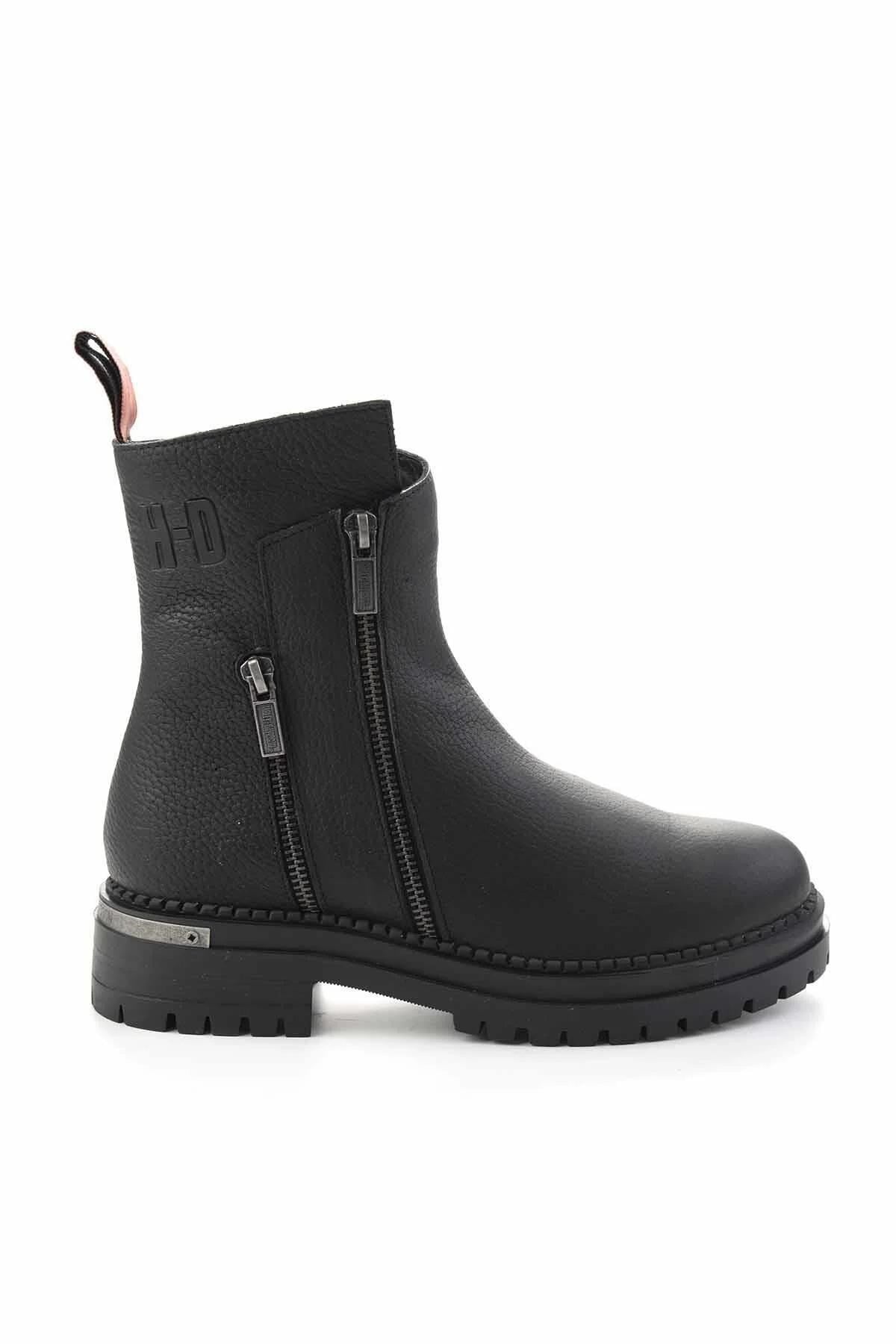 Black Hakiki Deri Kadın Bot & Bootie HD0777003903