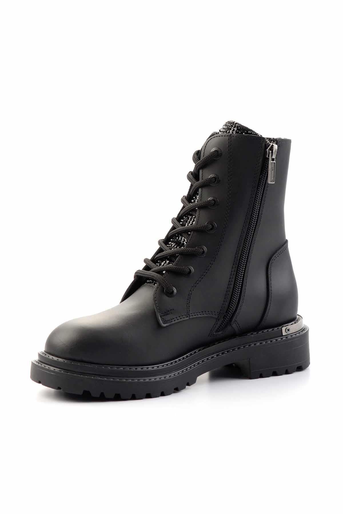Black Hakiki Deri Kadın Bot & Bootie HD0777004203