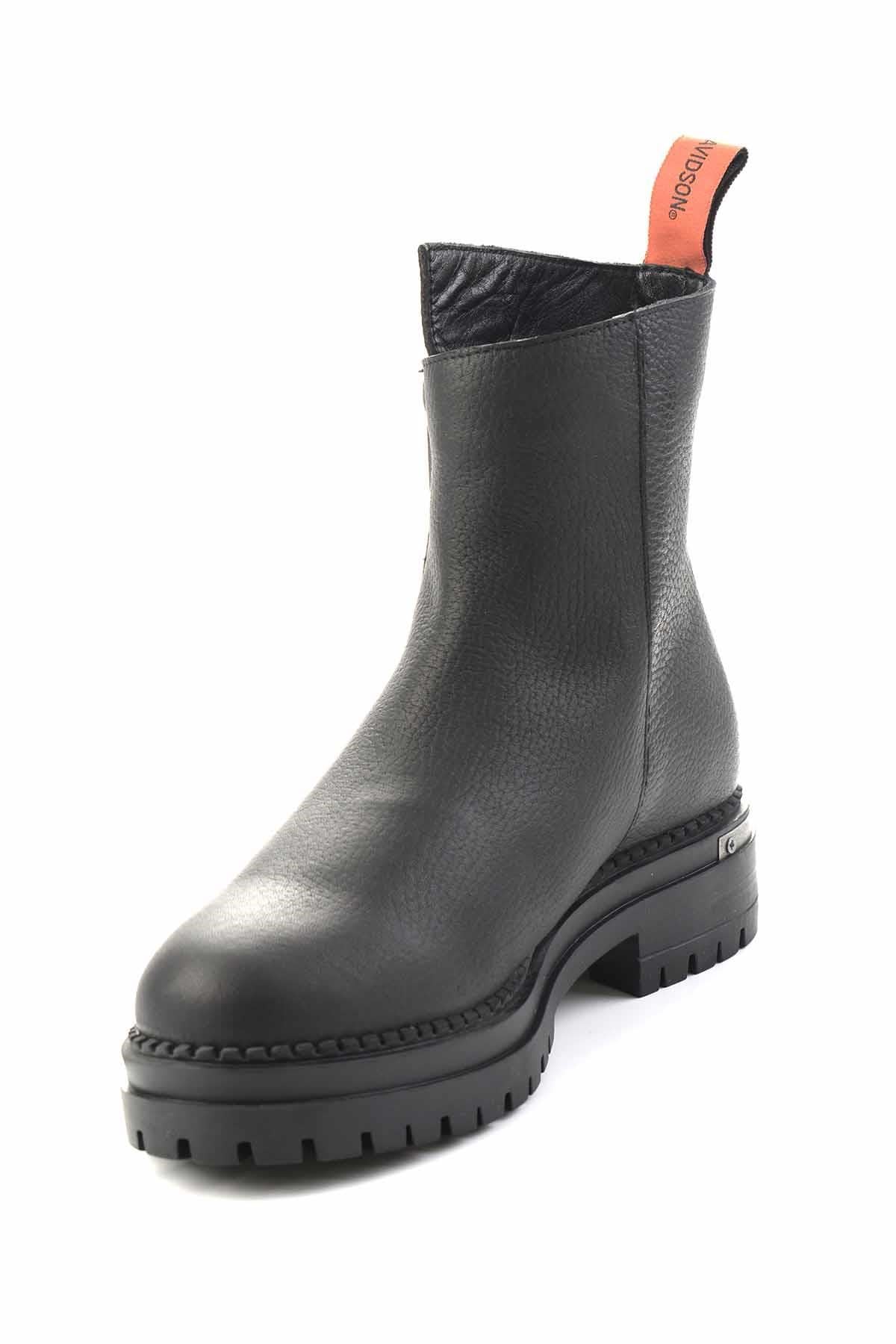 Black Hakiki Deri Kadın Bot & Bootie HD0777003903