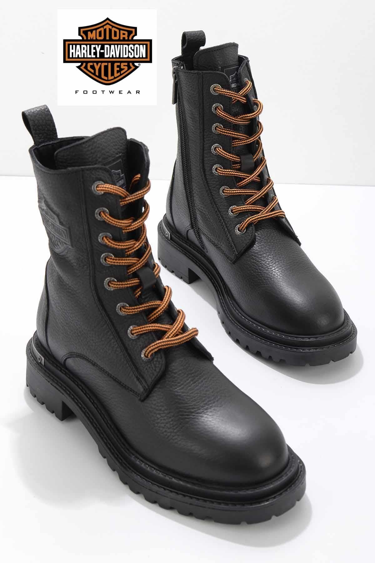Black Hakiki Deri Kadın Bot & Bootie HD0777002303
