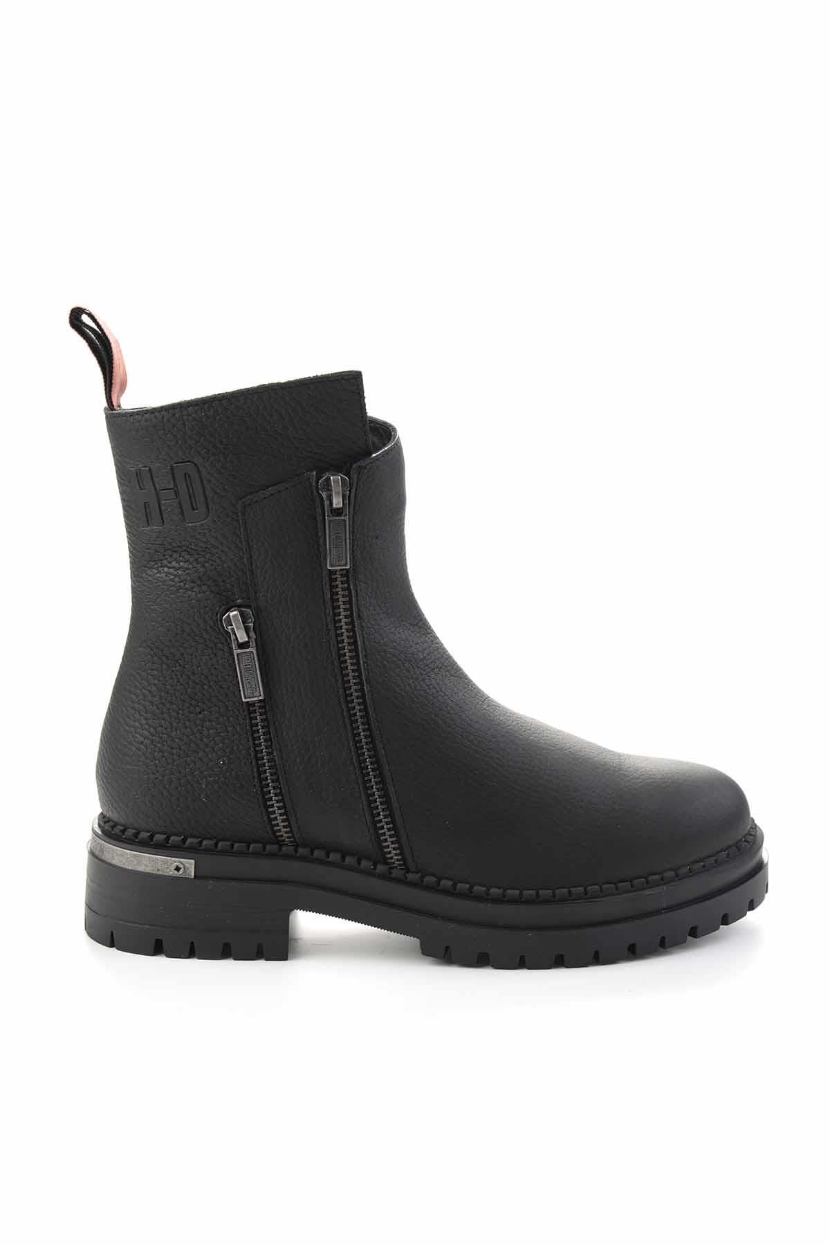 Black Hakiki Deri Kadın Bot & Bootie HD0777003903