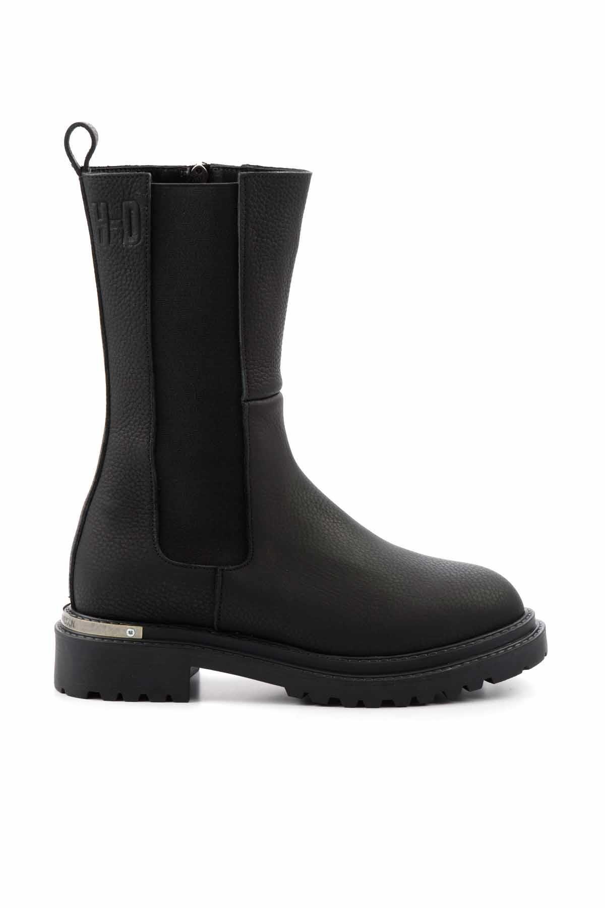 Black Hakiki Deri Kadın Bot & Bootie HD0777003803