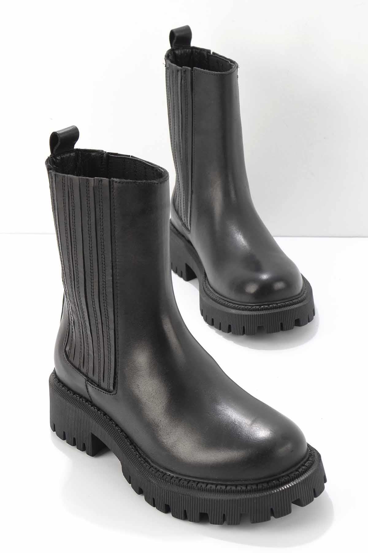 Black Hakiki Deri Kadın Bot & Bootie HP0144182403