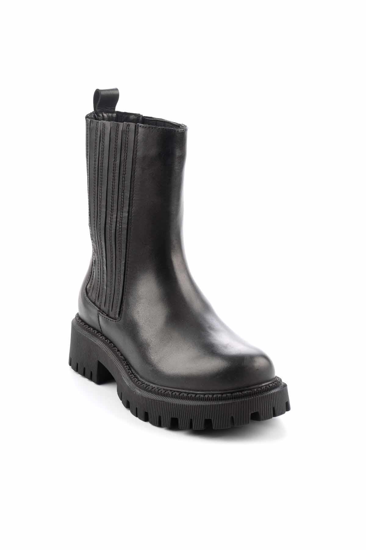 Black Hakiki Deri Kadın Bot & Bootie HP0144182403