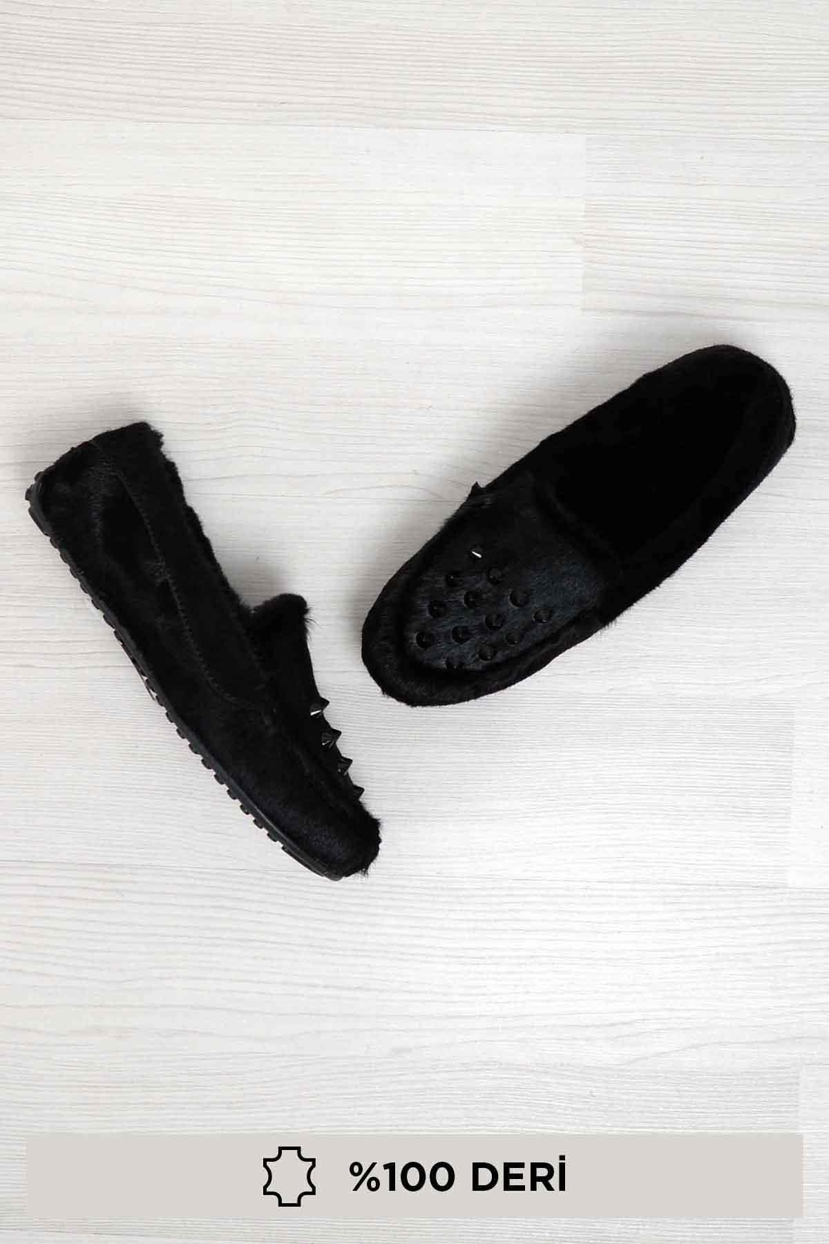 Black Hakiki Deri Kadın Loafer Ayakkabı E0207650605