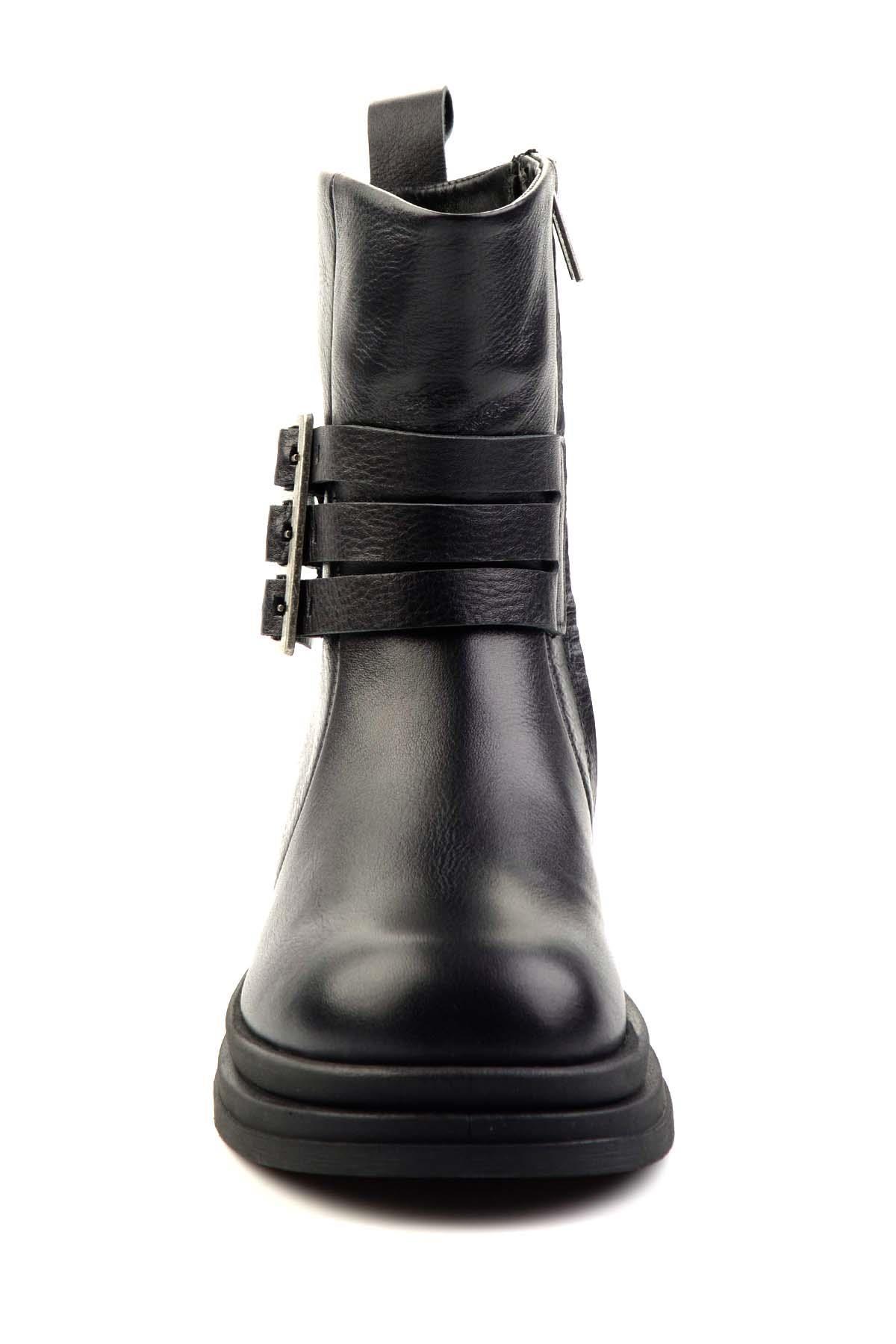Black Leather Kadın Bot & Bootie HD0777004503