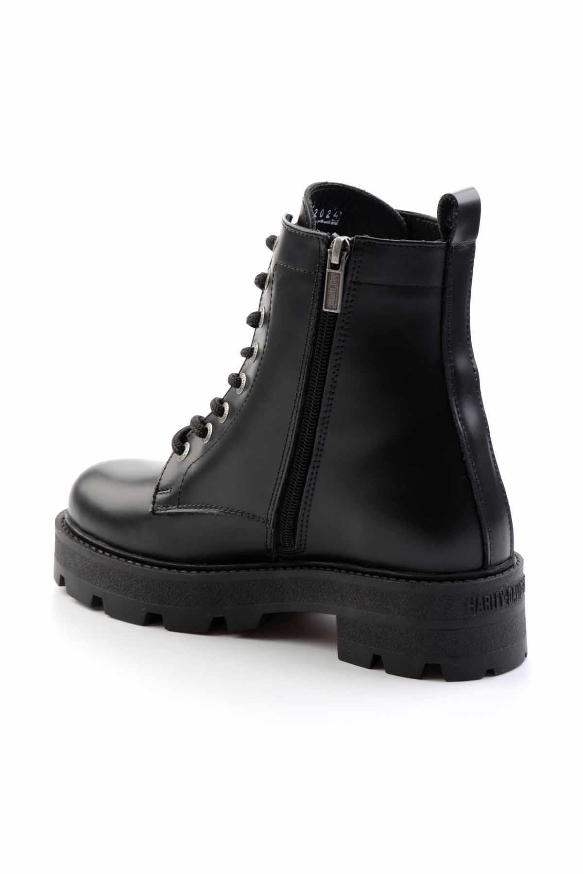 Black Leather Kadın Bot & Bootie HD0777005703