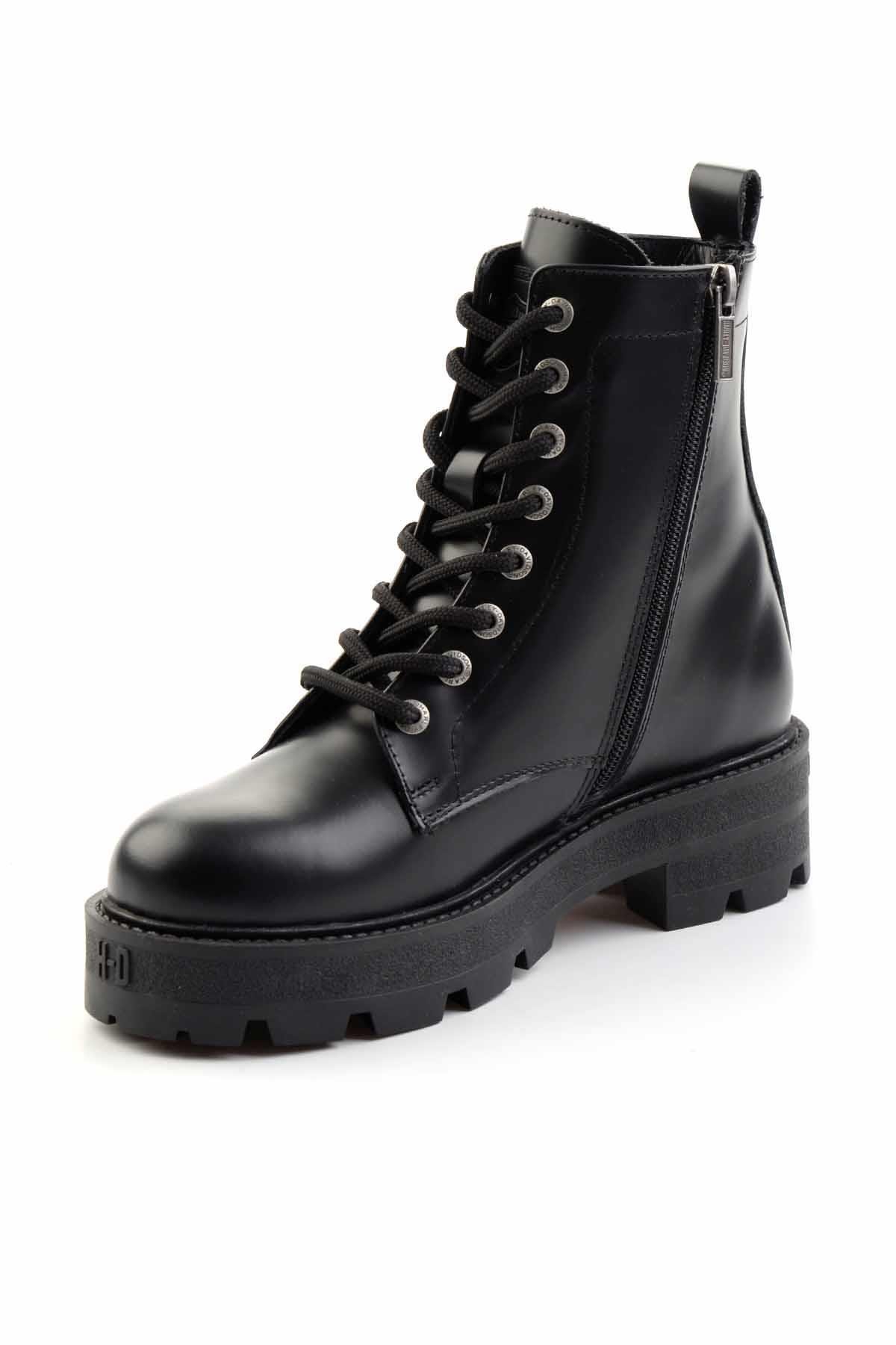 Black Leather Kadın Bot & Bootie HD0777005703