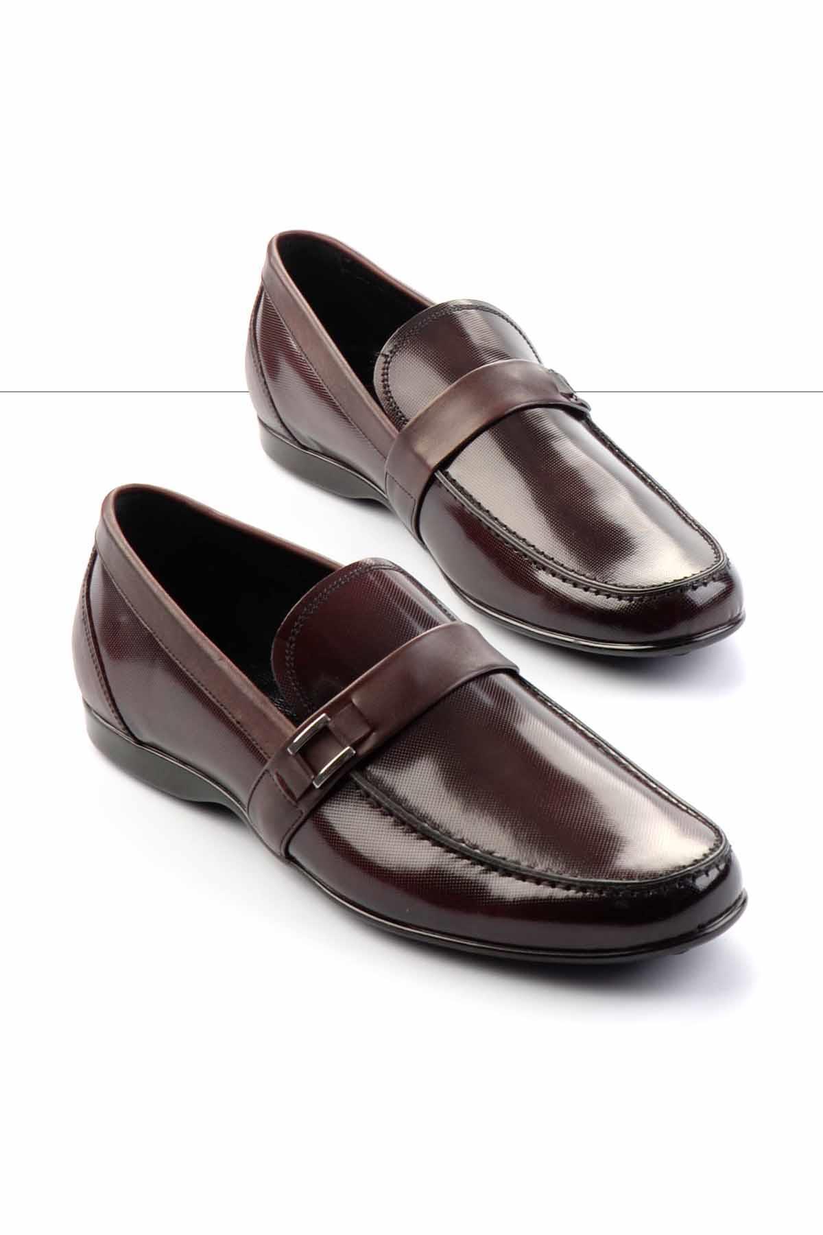 Bordo Baskılı Hakiki Deri Erkek Loafer Ayakkabı E01757267603