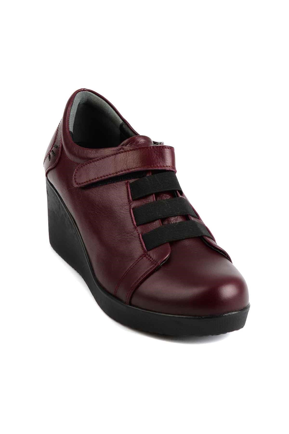 Bordo Hakiki Deri Kadın Dolgu Topuklu Ayakkabı E0205201203