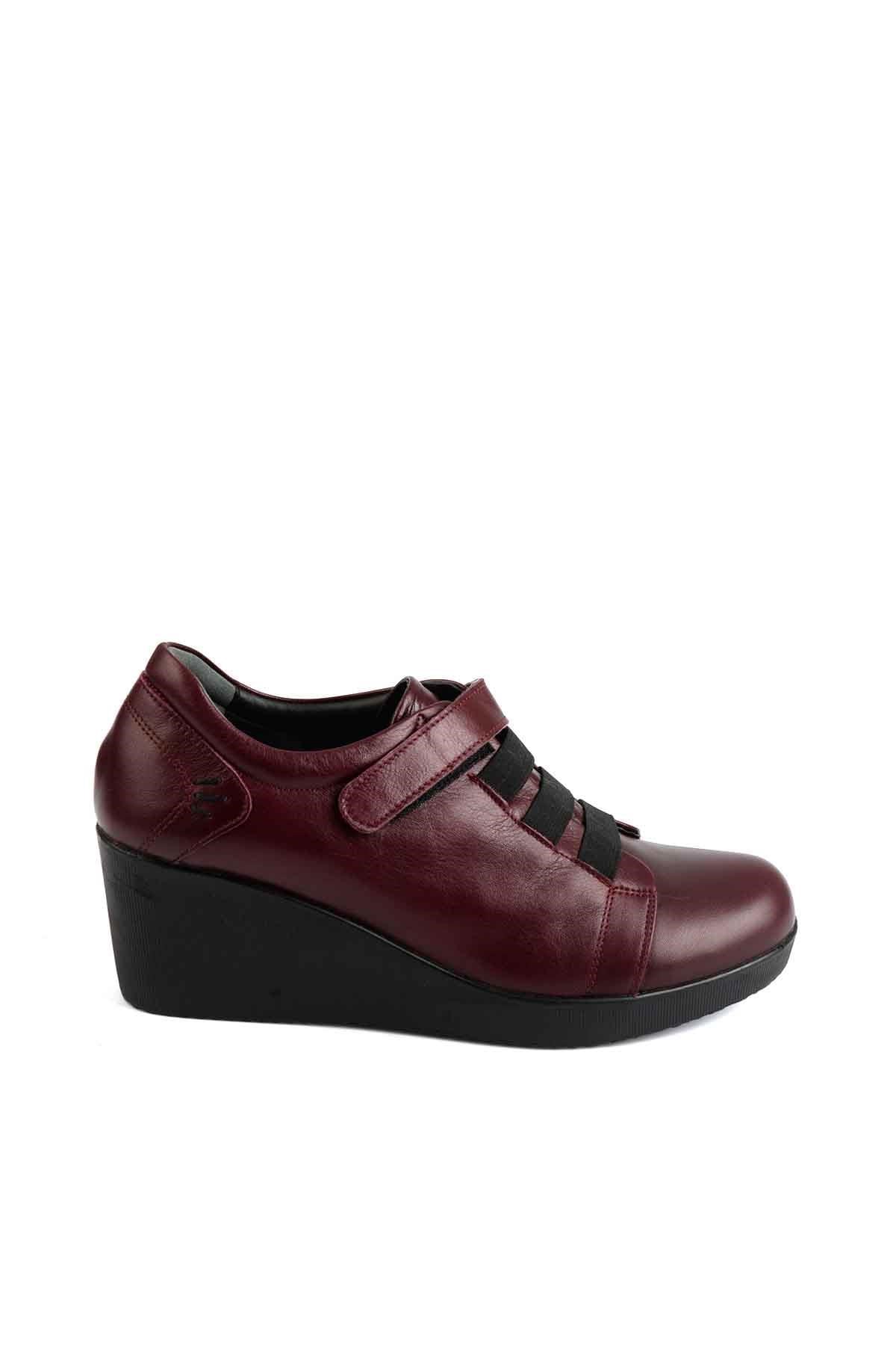 Bordo Hakiki Deri Kadın Dolgu Topuklu Ayakkabı E0205201203