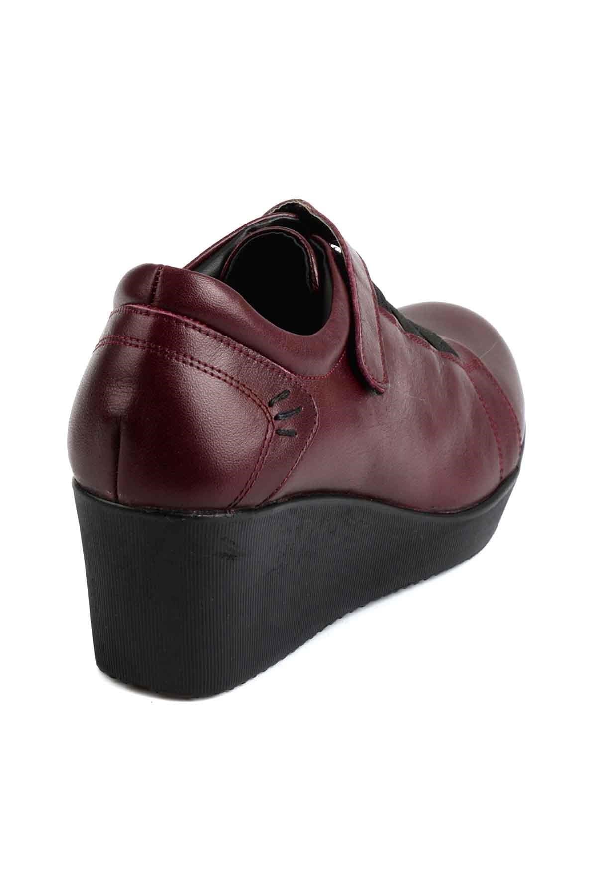 Bordo Hakiki Deri Kadın Dolgu Topuklu Ayakkabı E0205201203