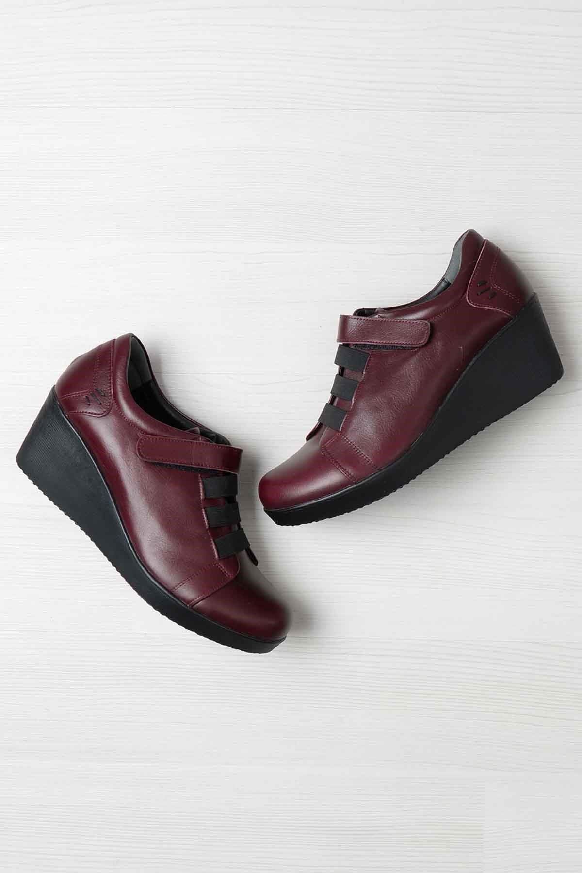Bordo Hakiki Deri Kadın Dolgu Topuklu Ayakkabı E0205201203