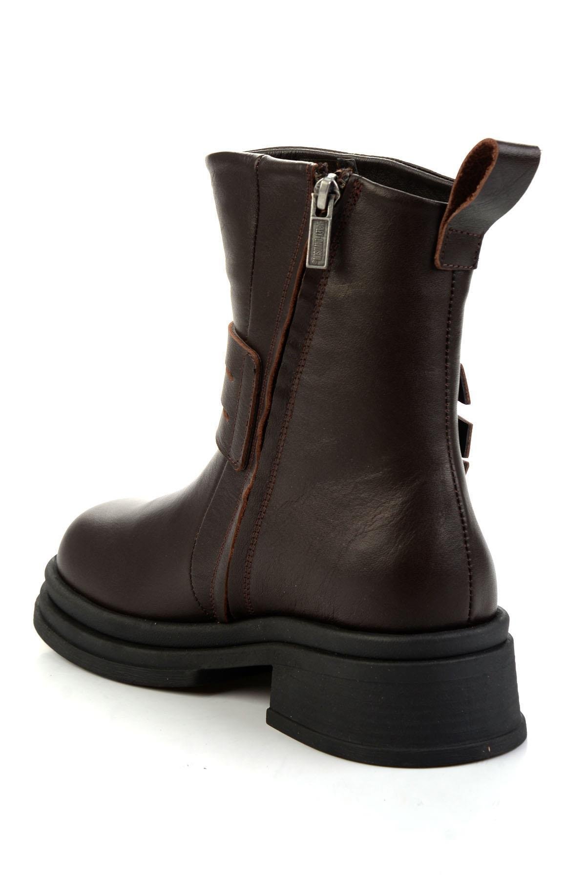 Brown Hakiki Deri Kadın Bot & Bootie HD0777004503