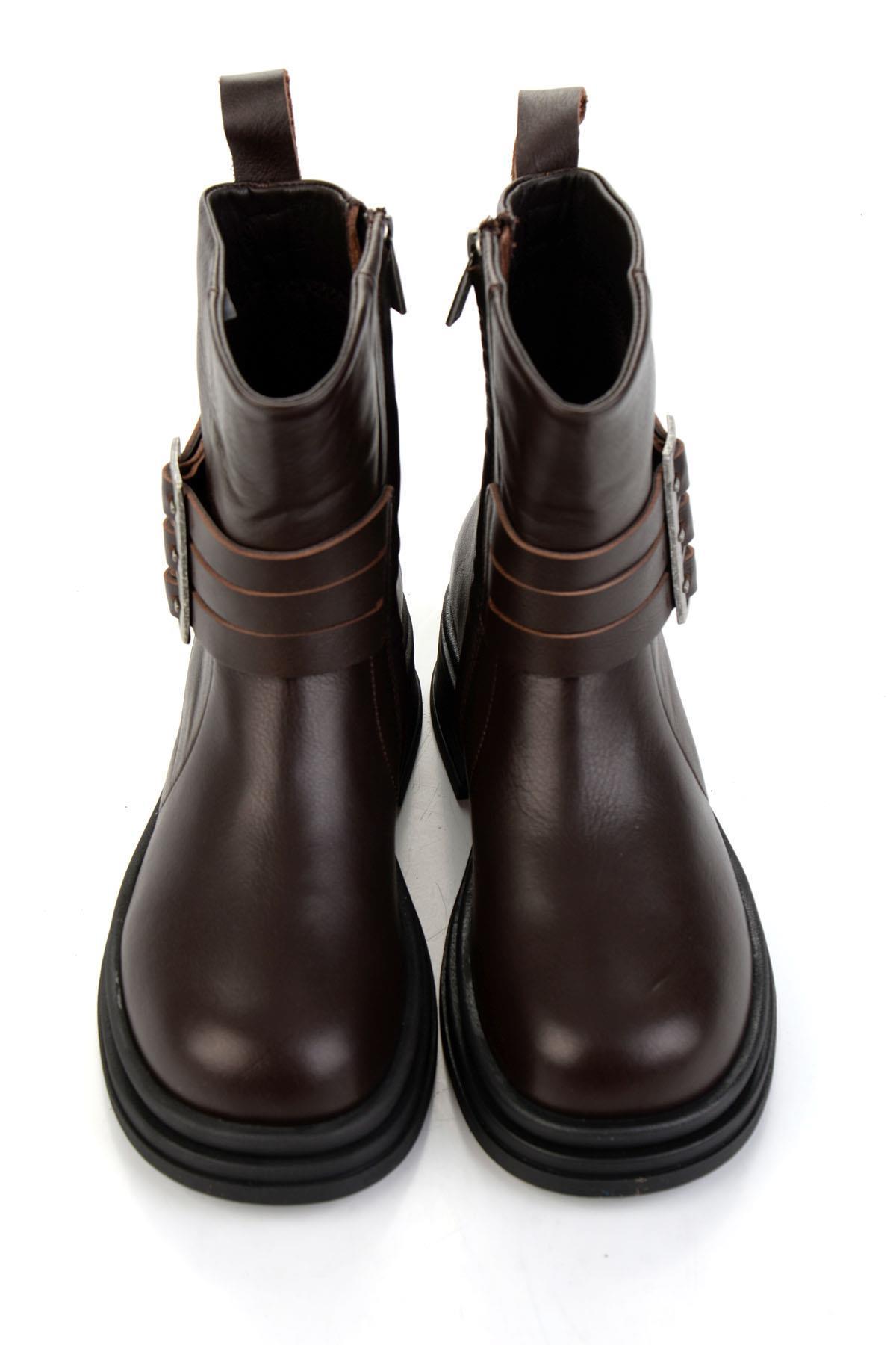 Brown Hakiki Deri Kadın Bot & Bootie HD0777004503