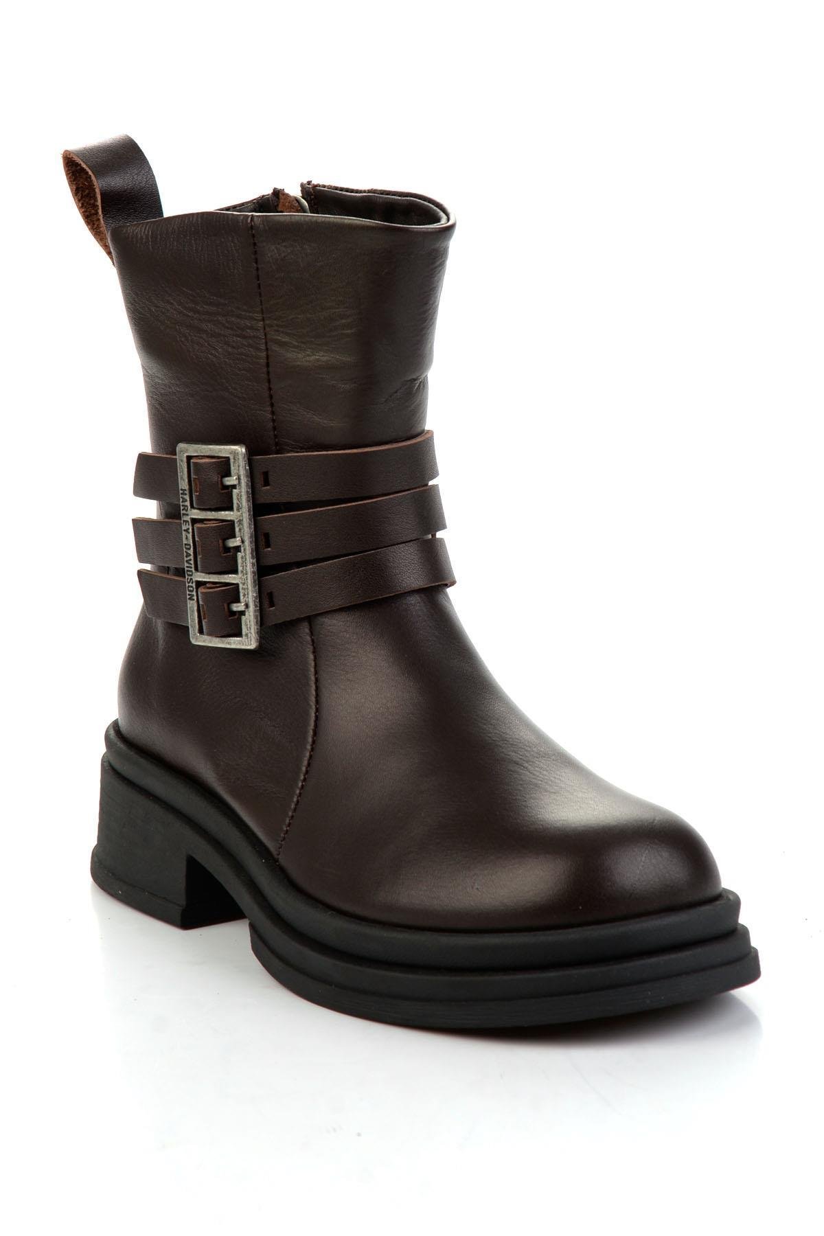 Brown Hakiki Deri Kadın Bot & Bootie HD0777004503