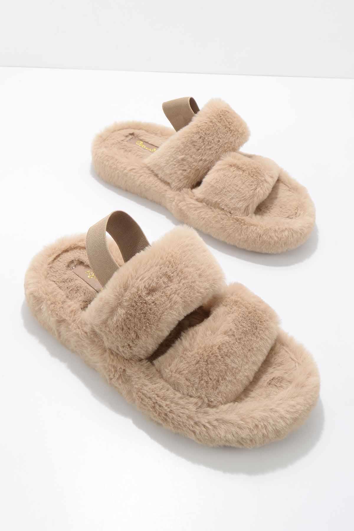 Camel Kürklü  Kadın Ev Terliği K04998000397