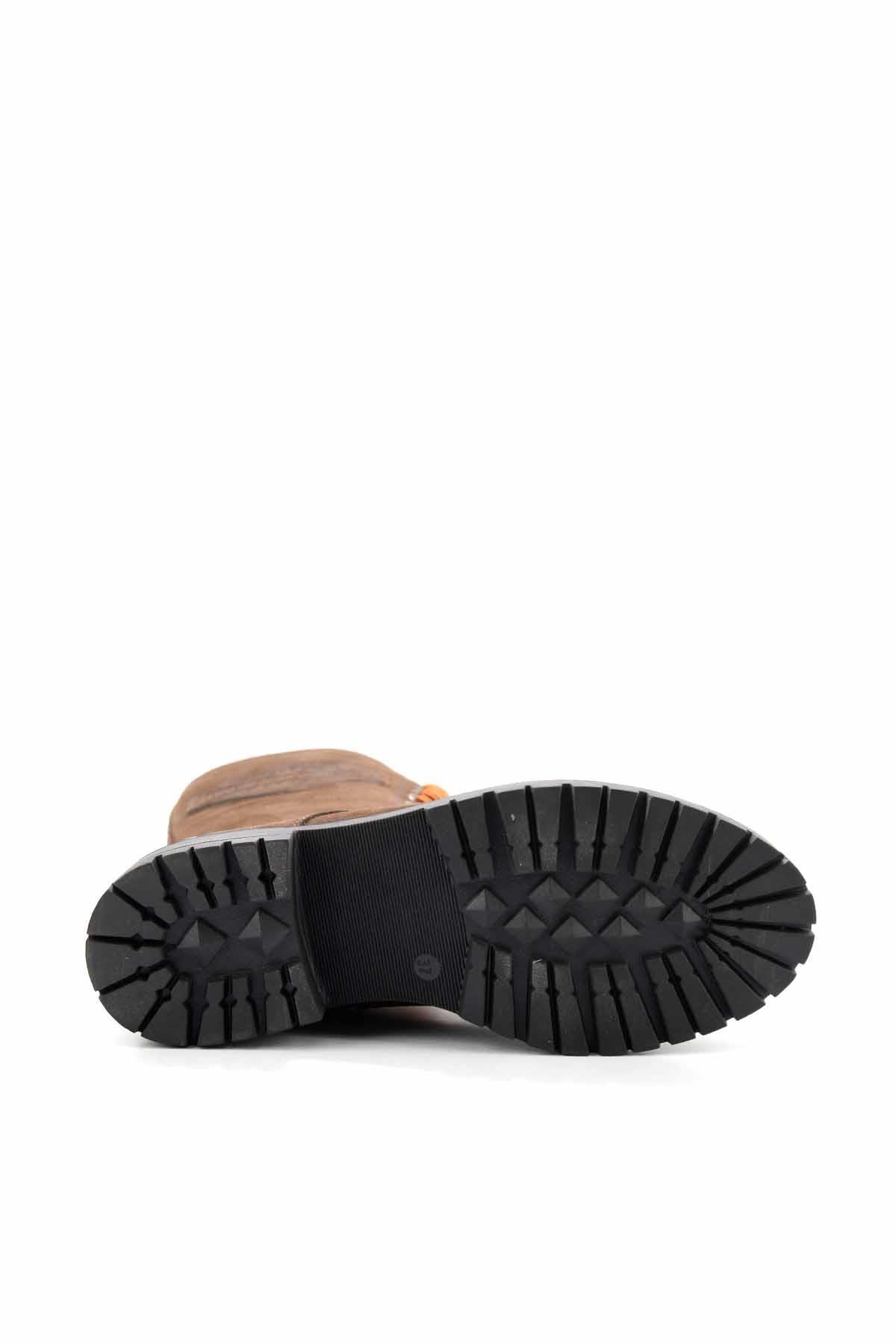 Dark Brown Nubuk Hakiki Deri Kadın Bot & Bootie HD0777002801