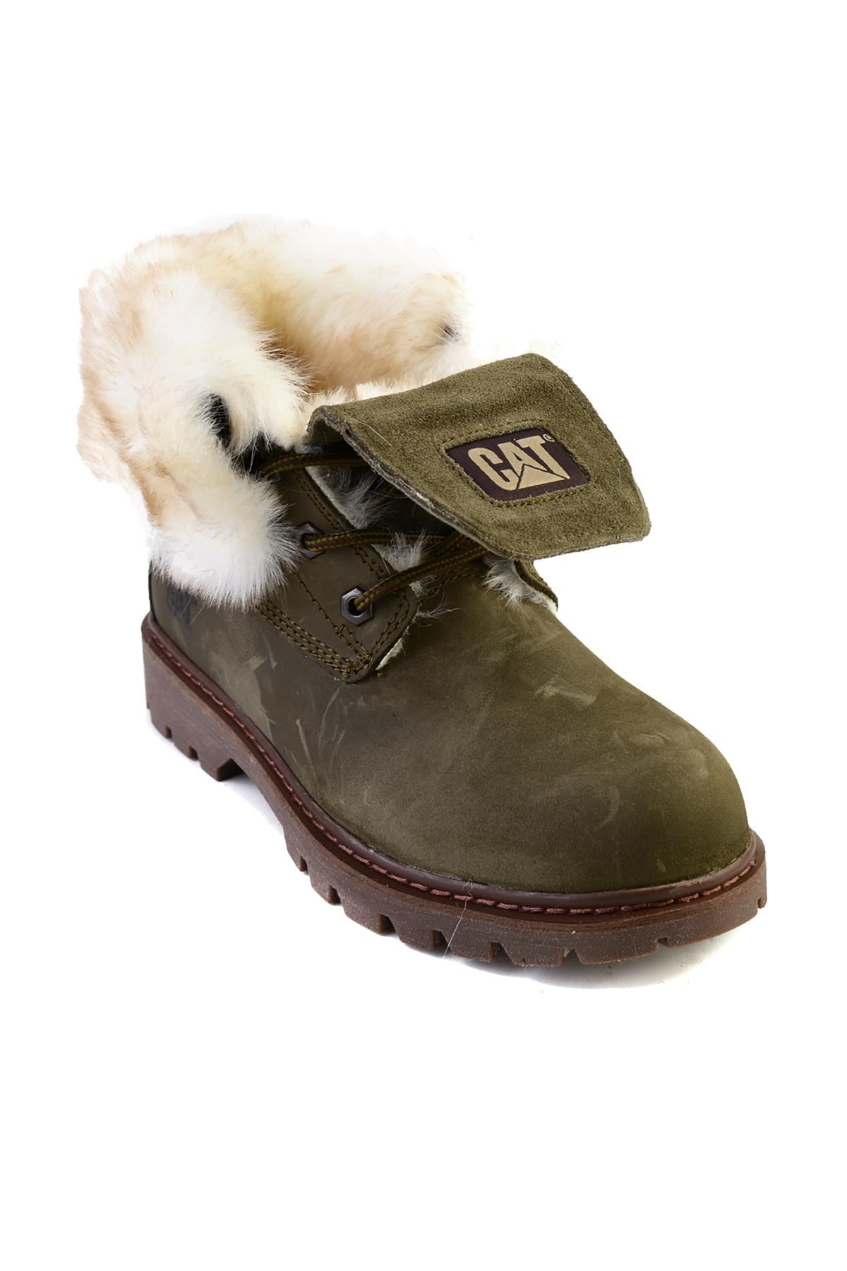 Dark Olive Hakiki Deri Kadın Bot & Bootie CAT0111118401