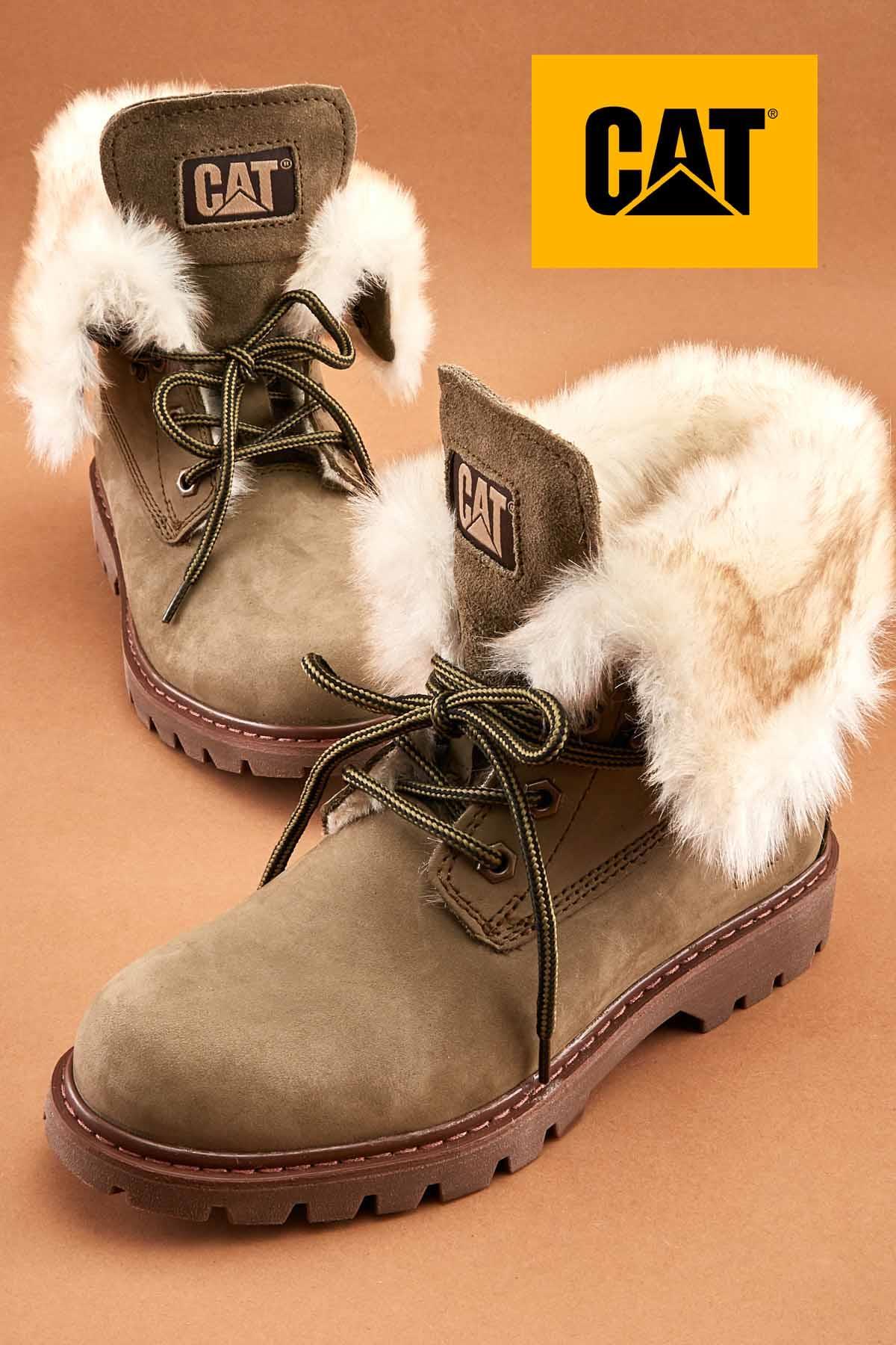Dark Olive Nubuk Hakiki Deri Kadın Bot & Bootie CAT0111118401