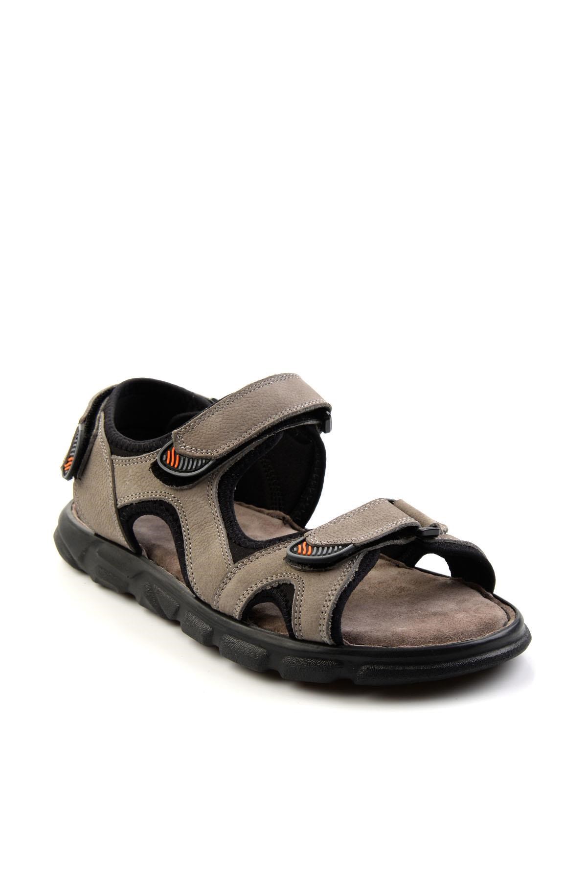 Gri Hakiki Deri Erkek Sandalet E05078102501