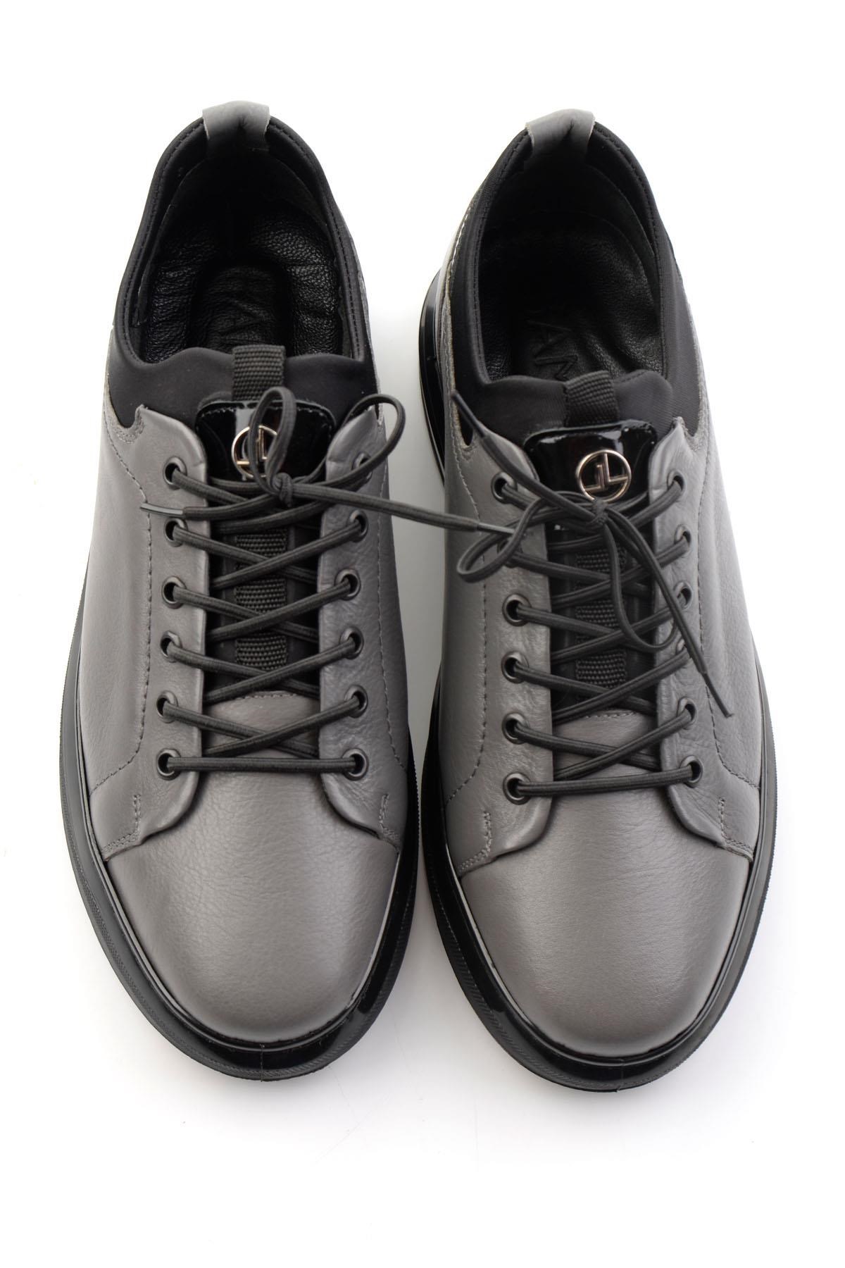 Gri Hakiki Deri Erkek Sneaker E01018198303