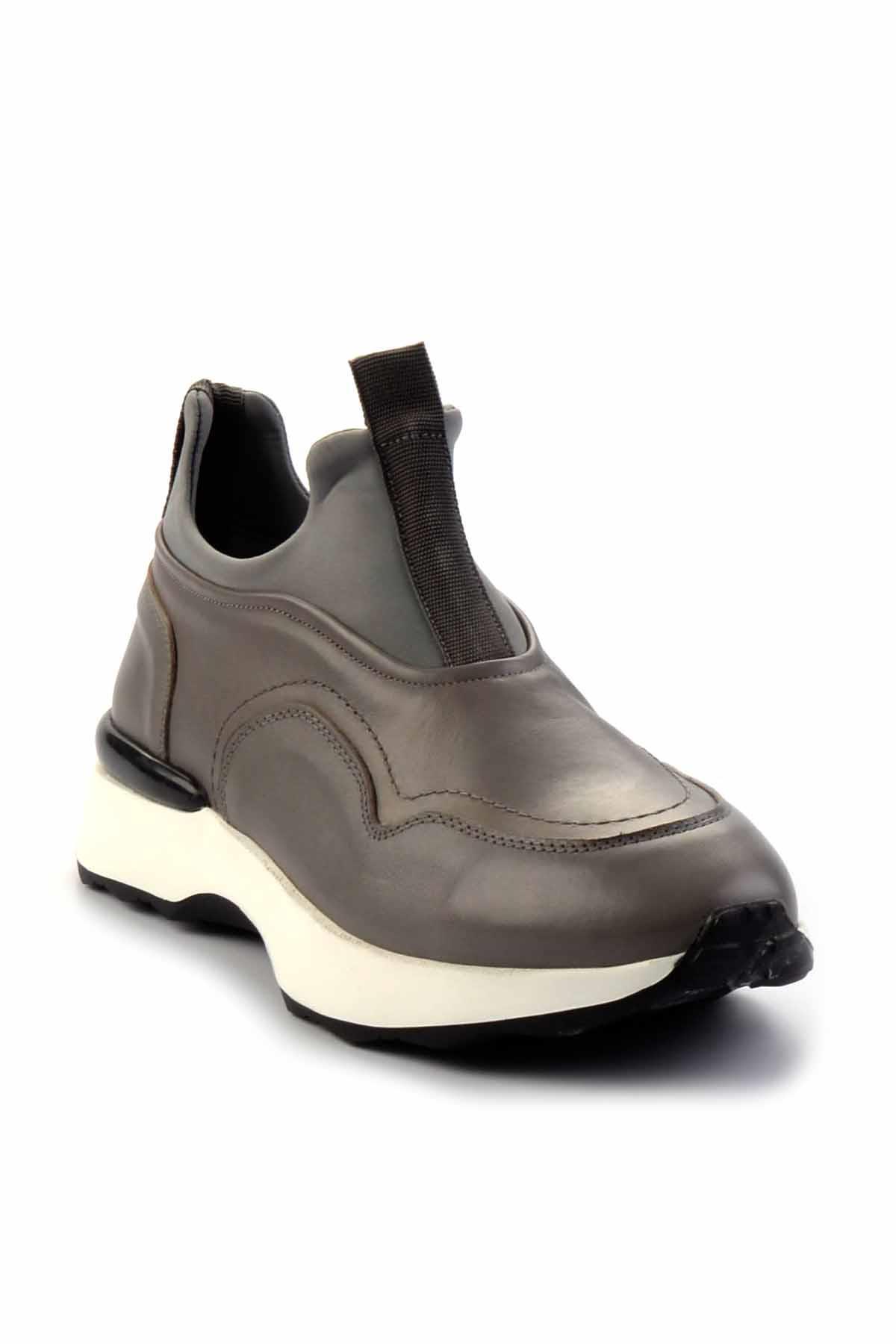 Gri Hakiki Deri Erkek Sneaker E01585729203