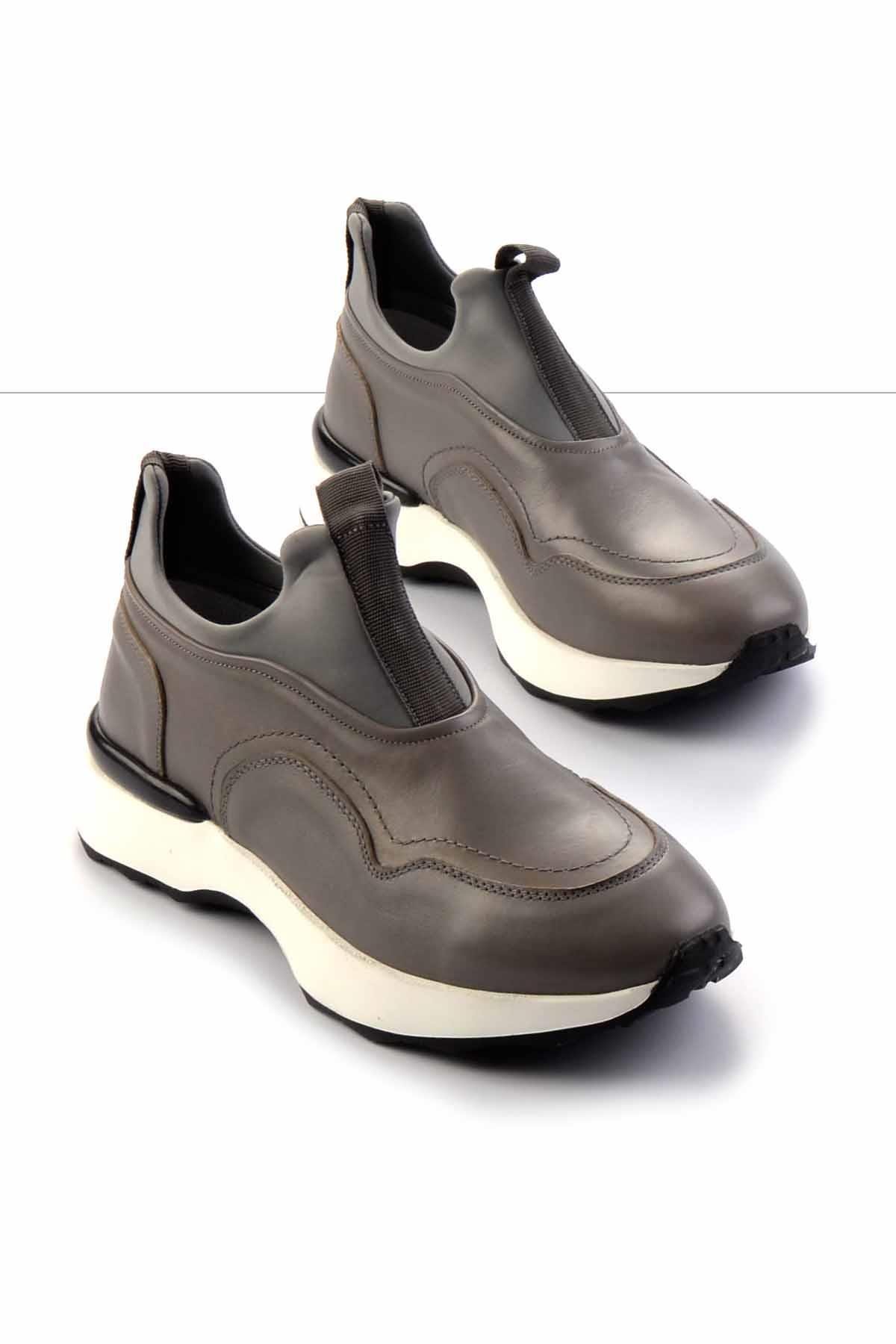 Gri Hakiki Deri Erkek Sneaker E01585729203