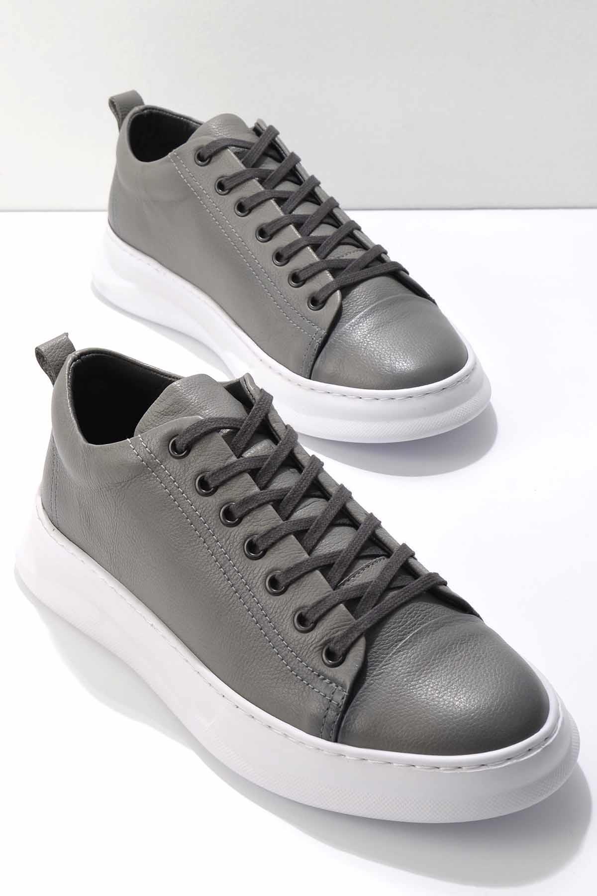 Gri Hakiki Deri Erkek Sneaker E01759021603