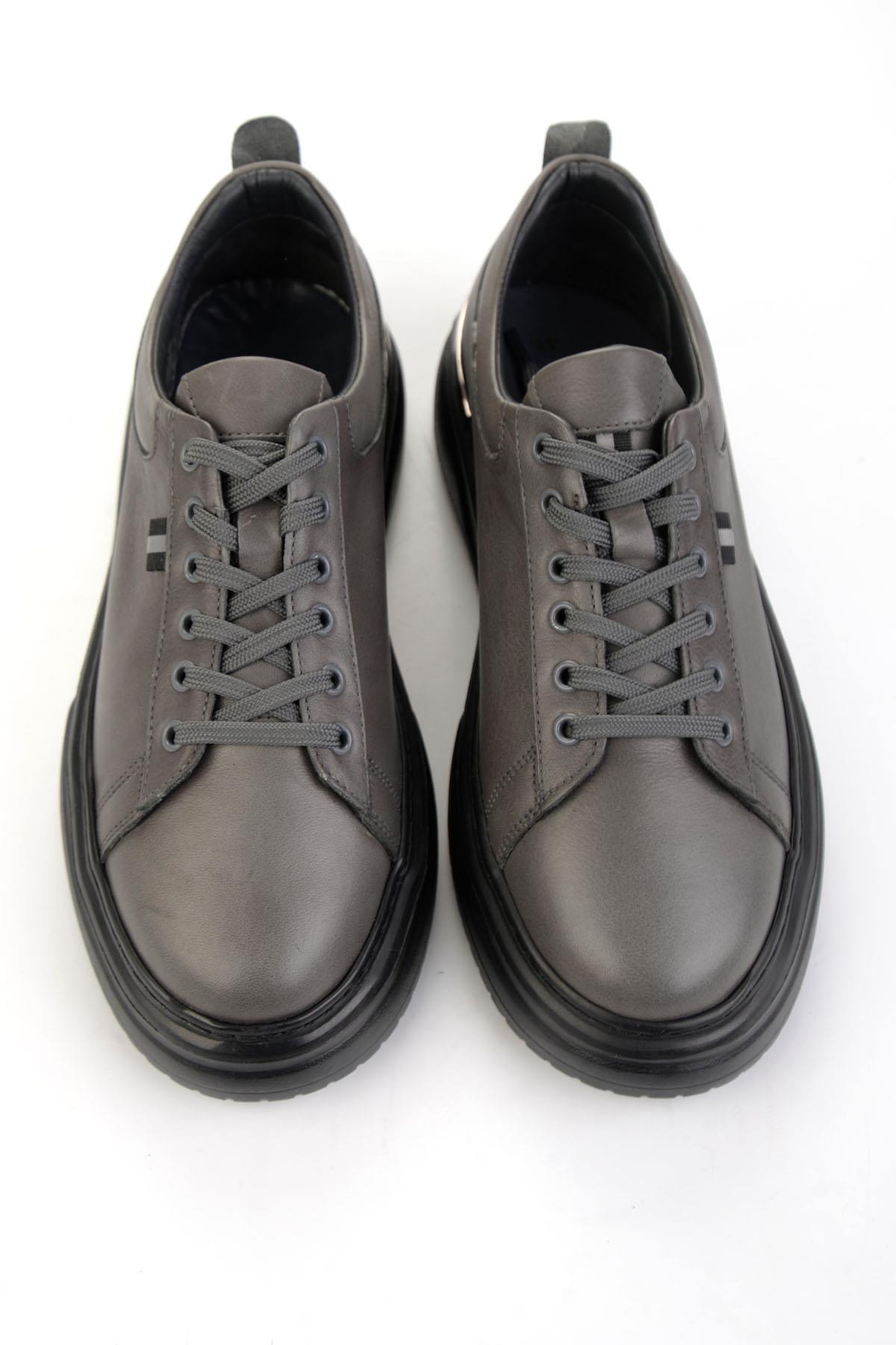 Gri Hakiki Deri Erkek Sneaker E01811604443