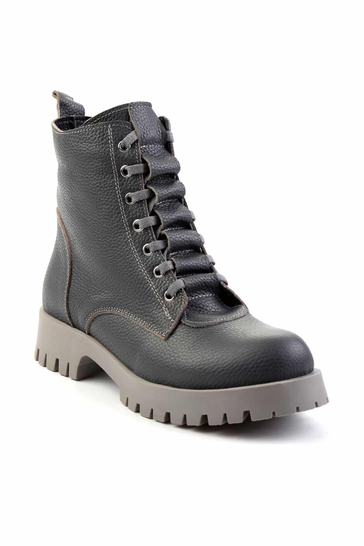 Gri Hakiki Deri Kadın Bot & Bootie K02028800803