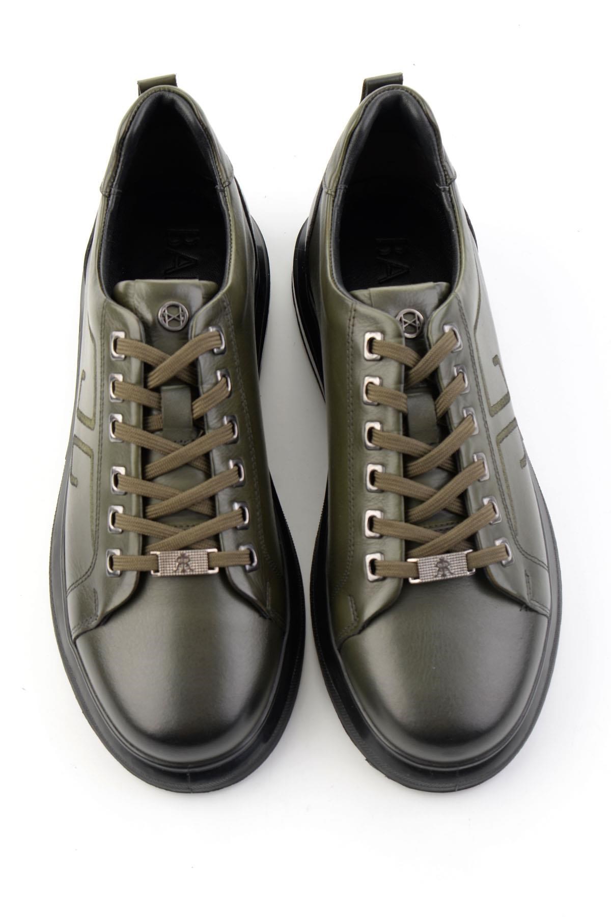 Haki Antik Hakiki Deri Erkek Sneaker E01398203041