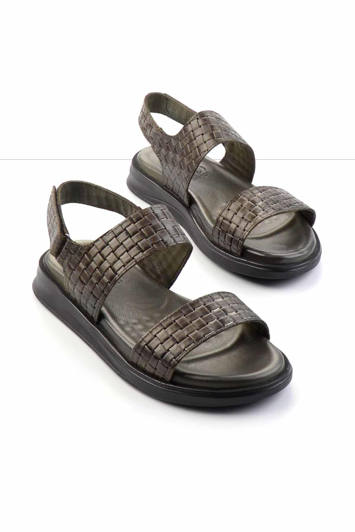 Haki Hakiki Deri Erkek Sandalet E05433012603