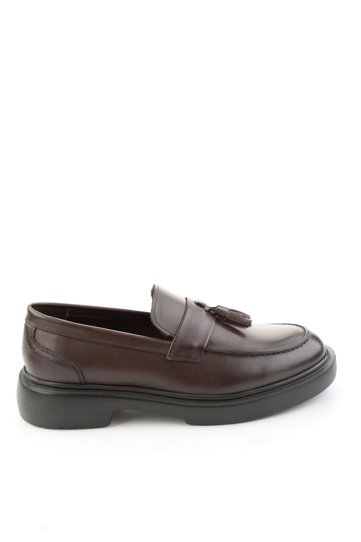Kahve Antik Hakiki Deri Erkek Loafer Ayakkabı E01054400241