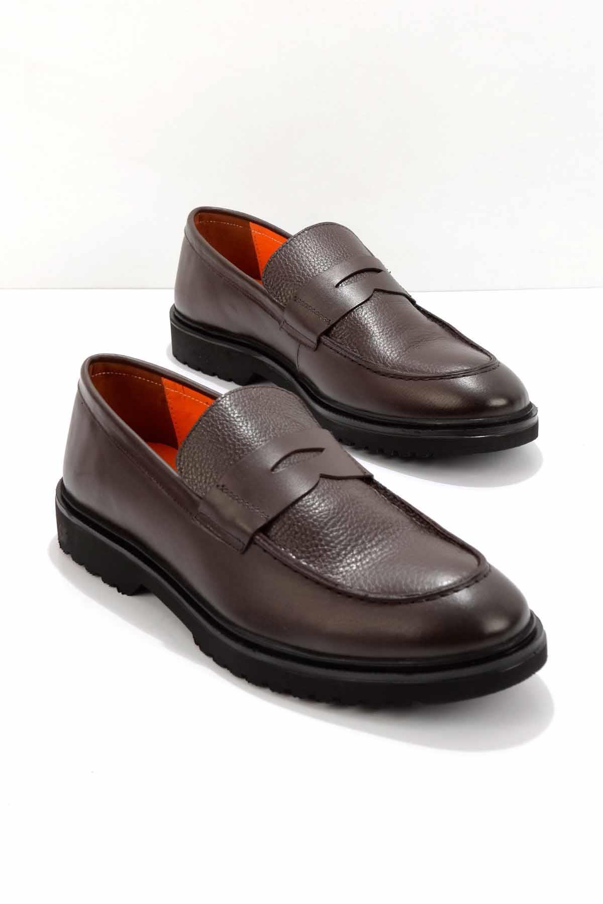 Kahve Antik Hakiki Deri Erkek Loafer Ayakkabı E01902900041