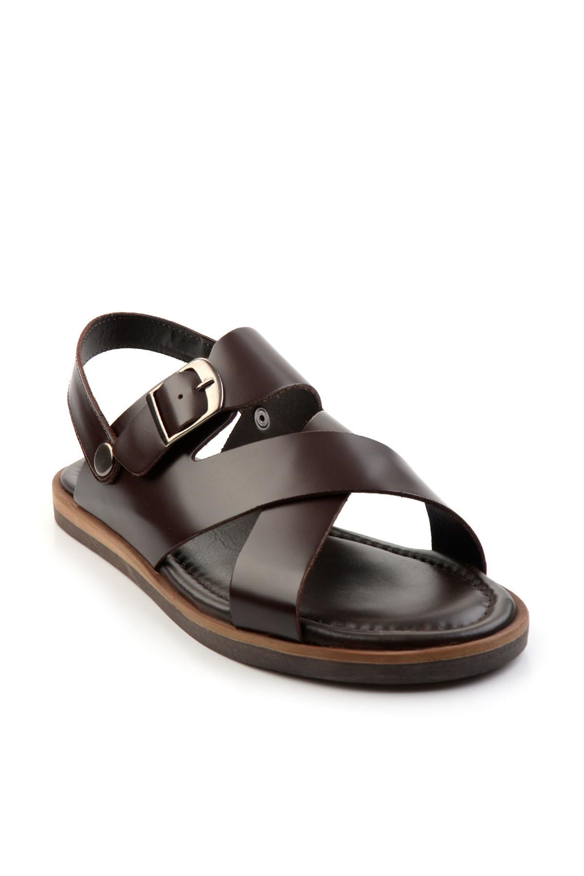 Kahve Hakiki Deri Erkek Sandalet E05433071014