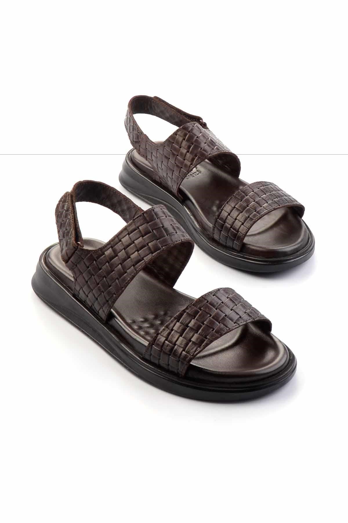 Kahve Hakiki Deri Erkek Sandalet E05433012603
