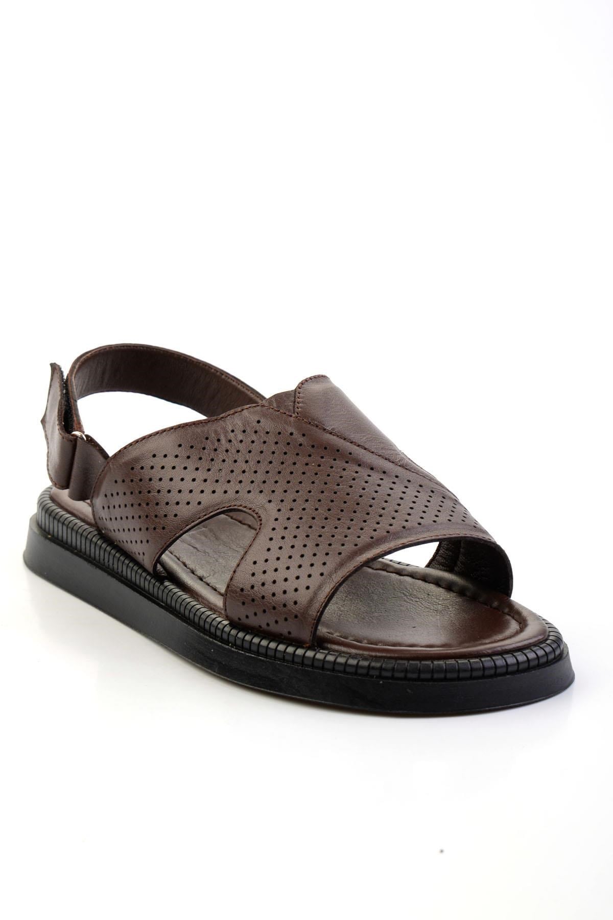 Kahve Hakiki Deri Erkek Sandalet E05557240643